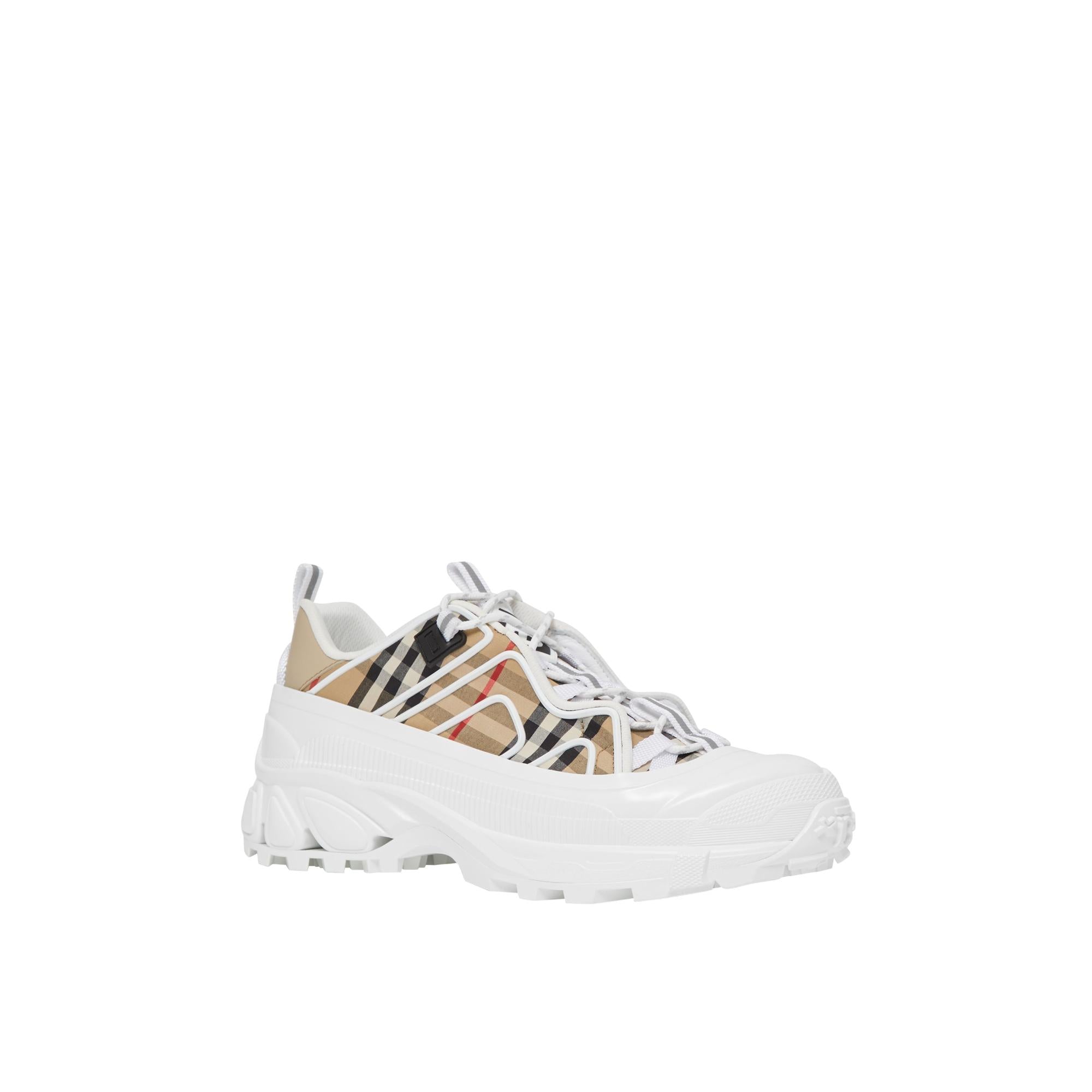 빈티지 체크 코튼 레더 아서 스니커즈