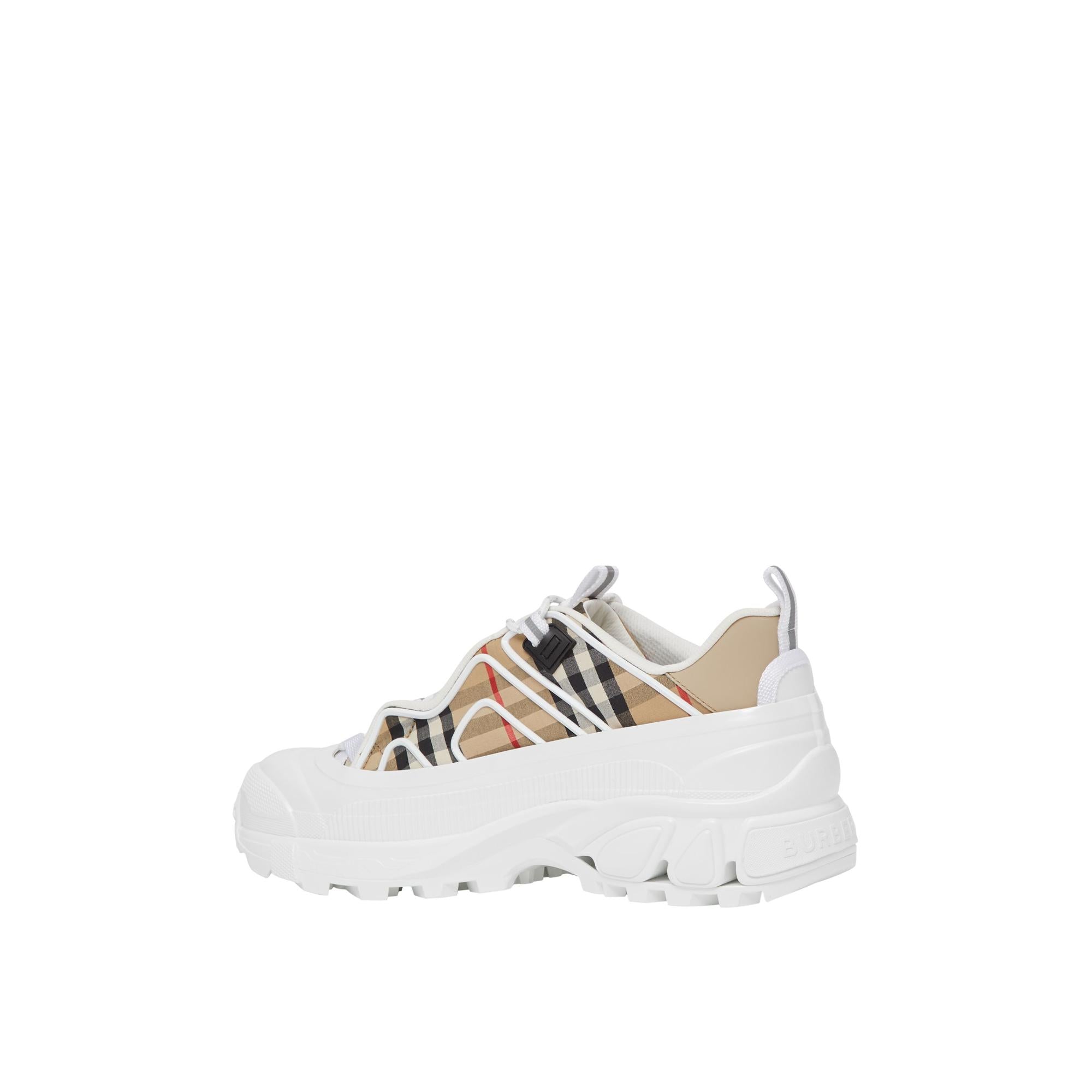 빈티지 체크 코튼 레더 아서 스니커즈