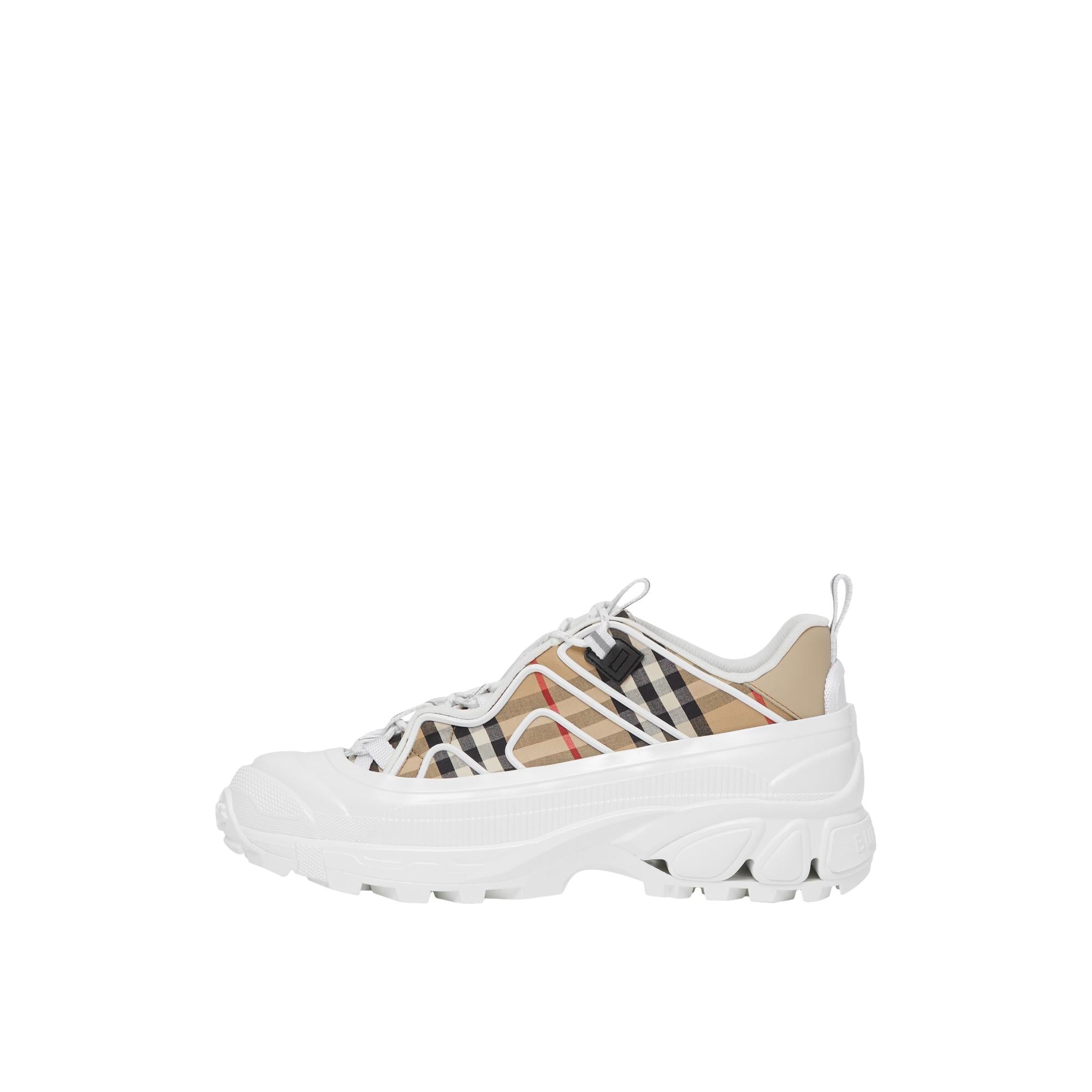 빈티지 체크 코튼 레더 아서 스니커즈