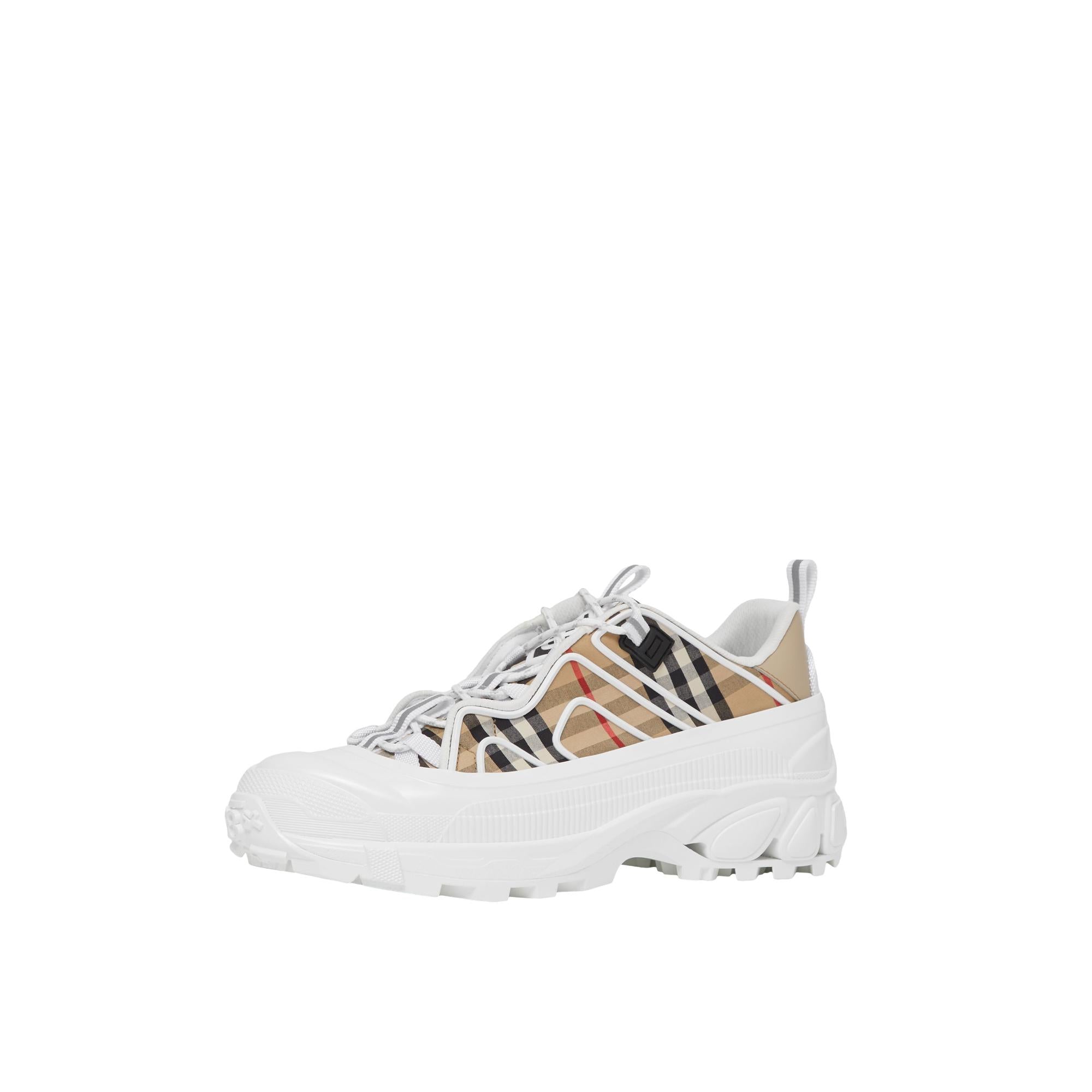 빈티지 체크 코튼 레더 아서 스니커즈