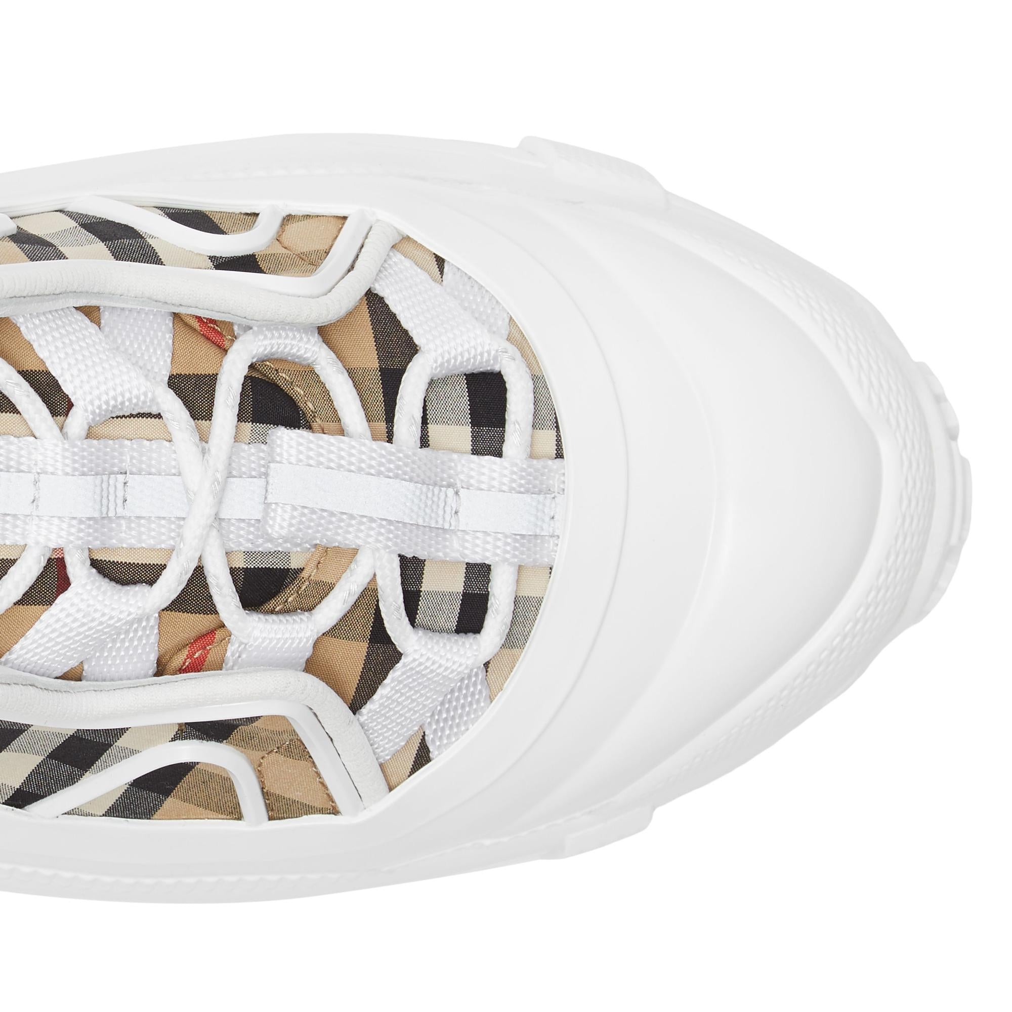 빈티지 체크 코튼 레더 아서 스니커즈