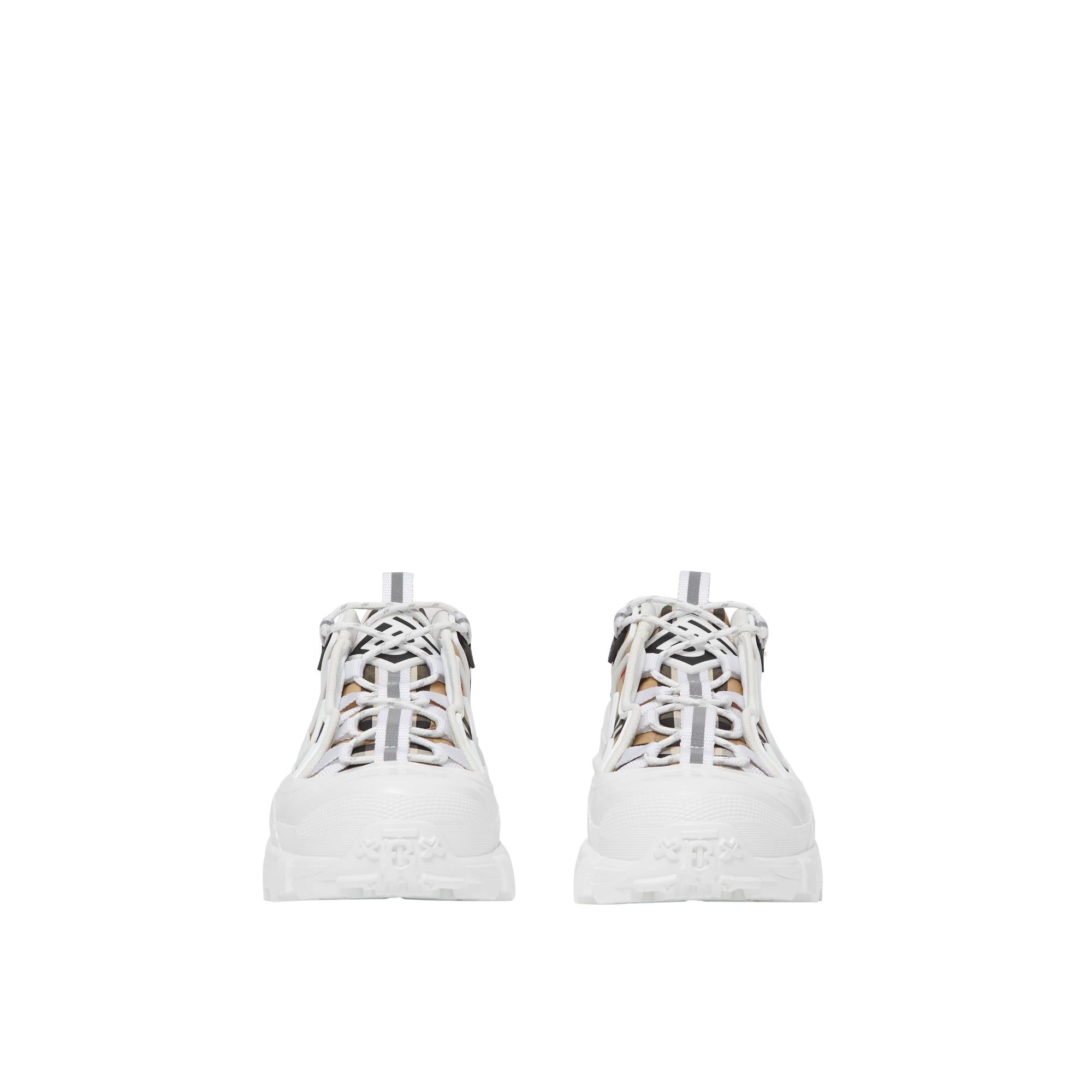 빈티지 체크 코튼 레더 아서 스니커즈