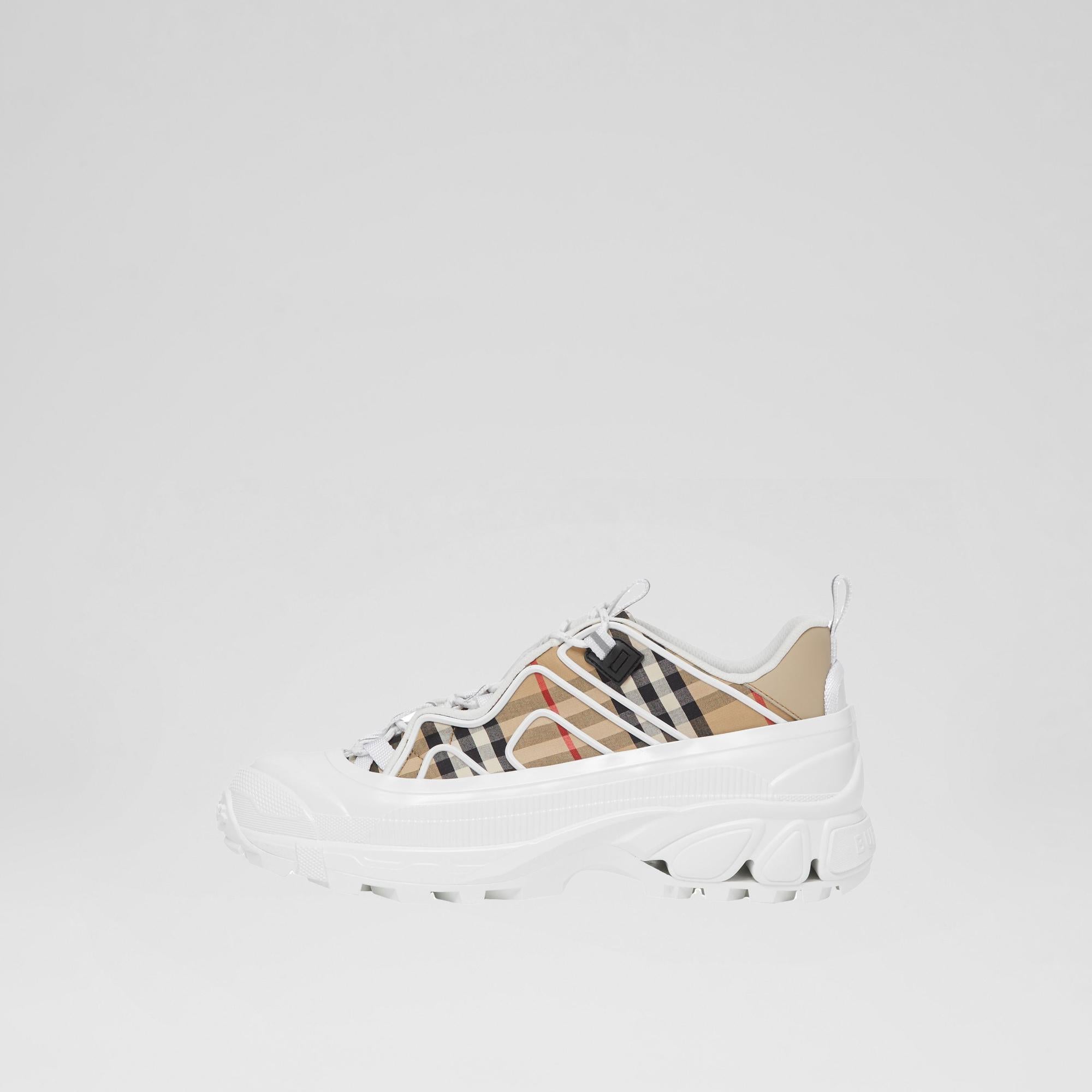 빈티지 체크 코튼 레더 아서 스니커즈