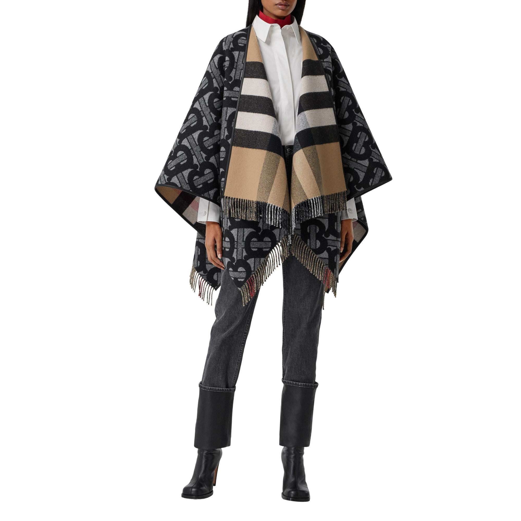 모노그램 울 캐시미어 자카드 케이프