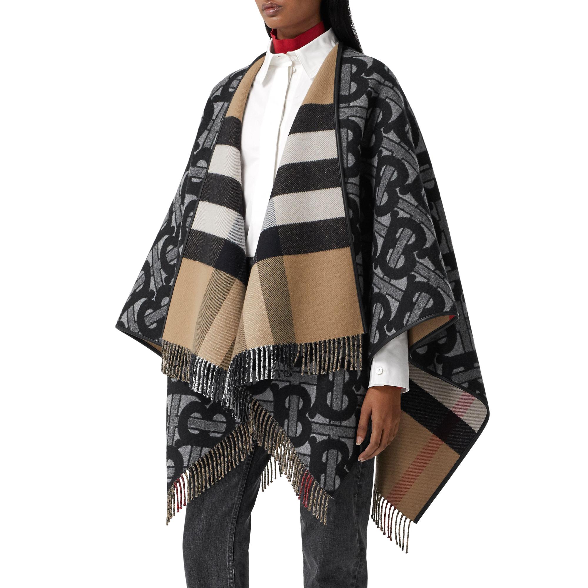 모노그램 울 캐시미어 자카드 케이프