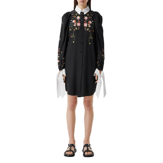 로즈 프린트 실크 크레이프 드 신 셔츠 드레스