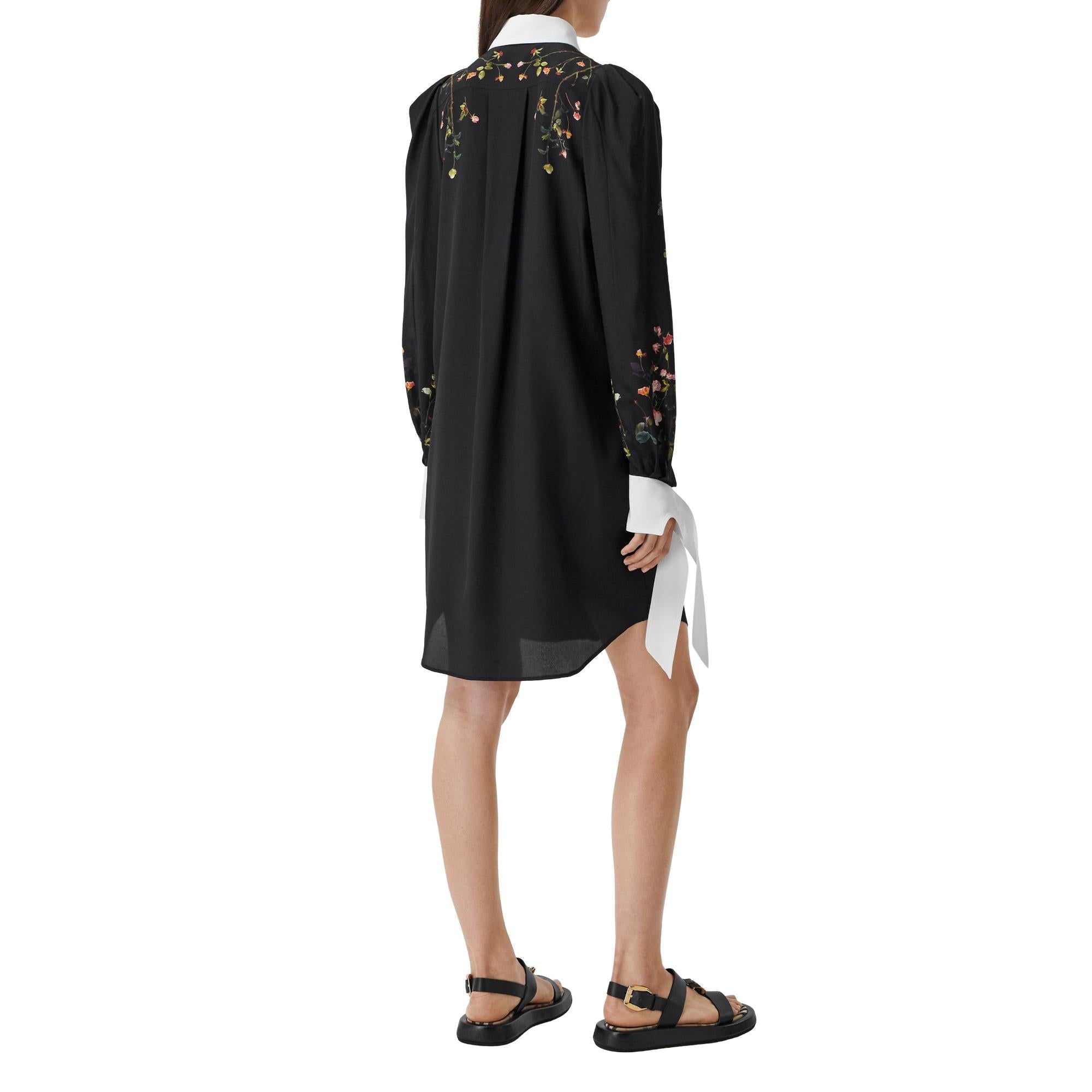 로즈 프린트 실크 크레이프 드 신 셔츠 드레스