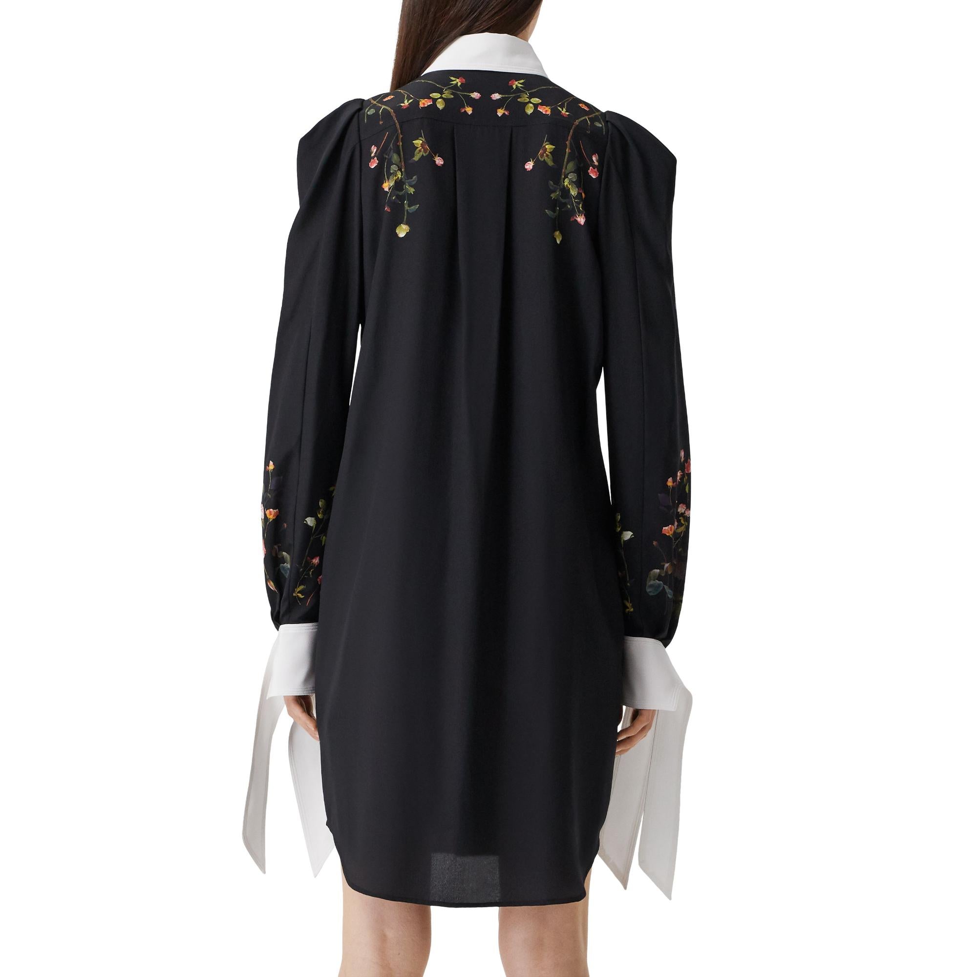 로즈 프린트 실크 크레이프 드 신 셔츠 드레스