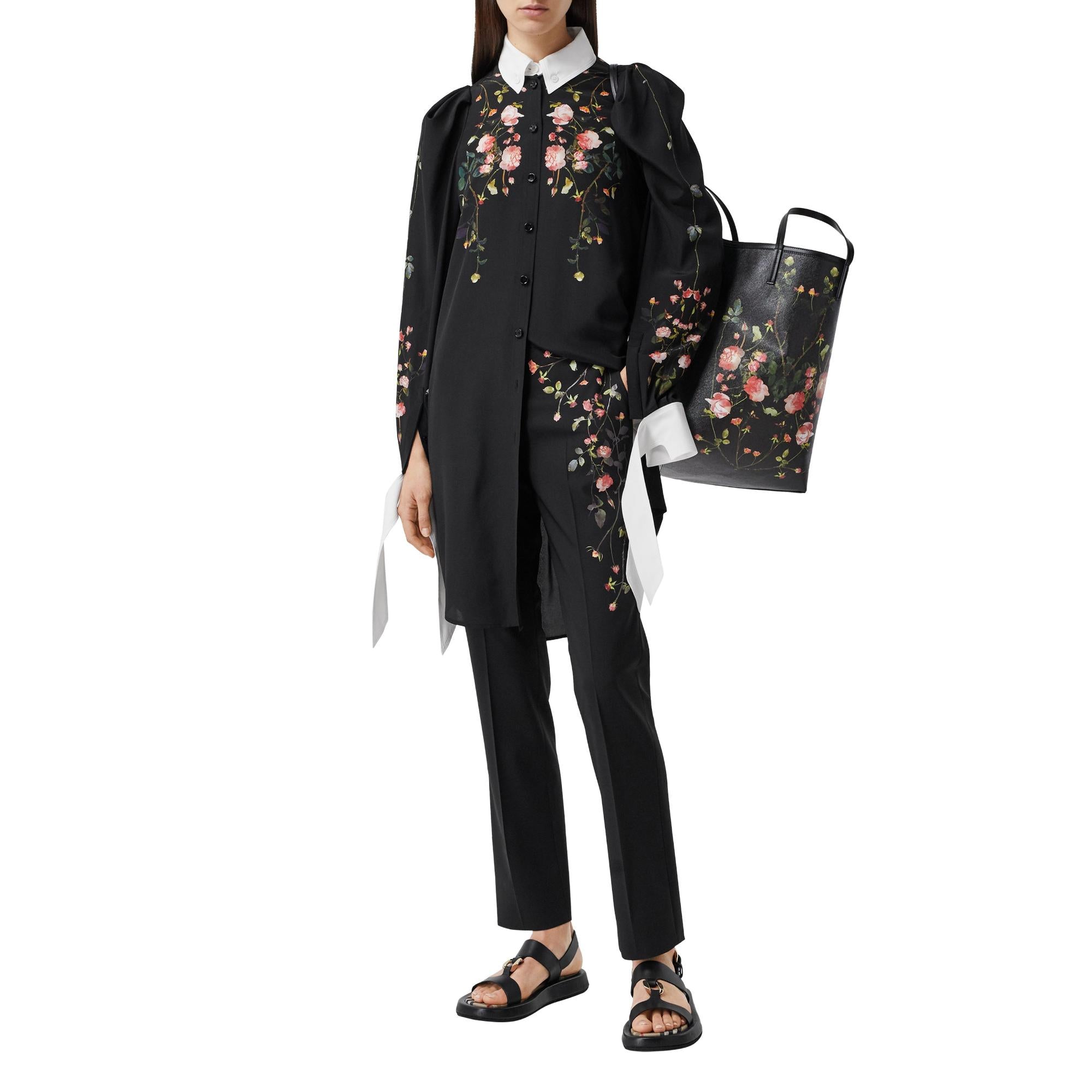 로즈 프린트 실크 크레이프 드 신 셔츠 드레스