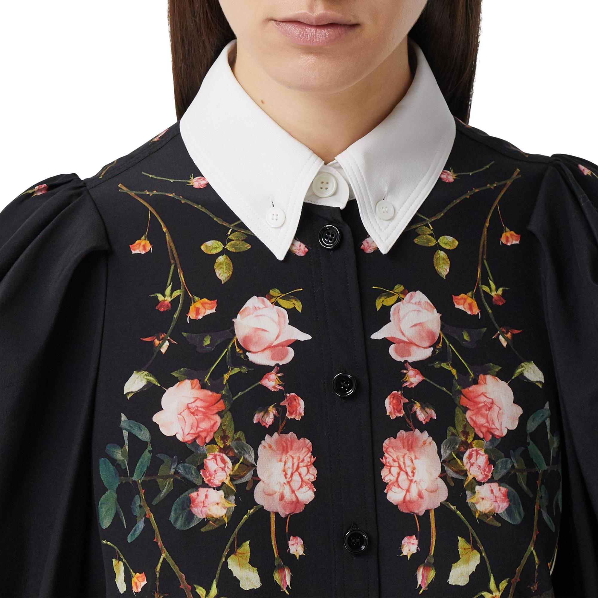 로즈 프린트 실크 크레이프 드 신 셔츠 드레스