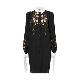 로즈 프린트 실크 크레이프 드 신 셔츠 드레스