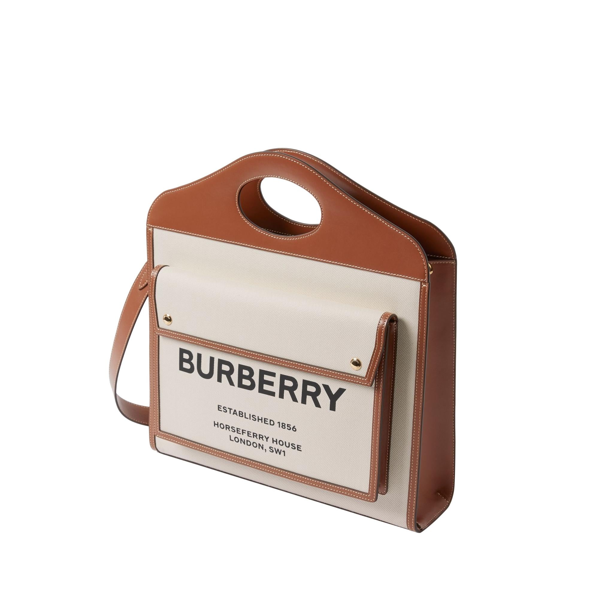 투톤 캔버스 레더 미디엄 포켓 백