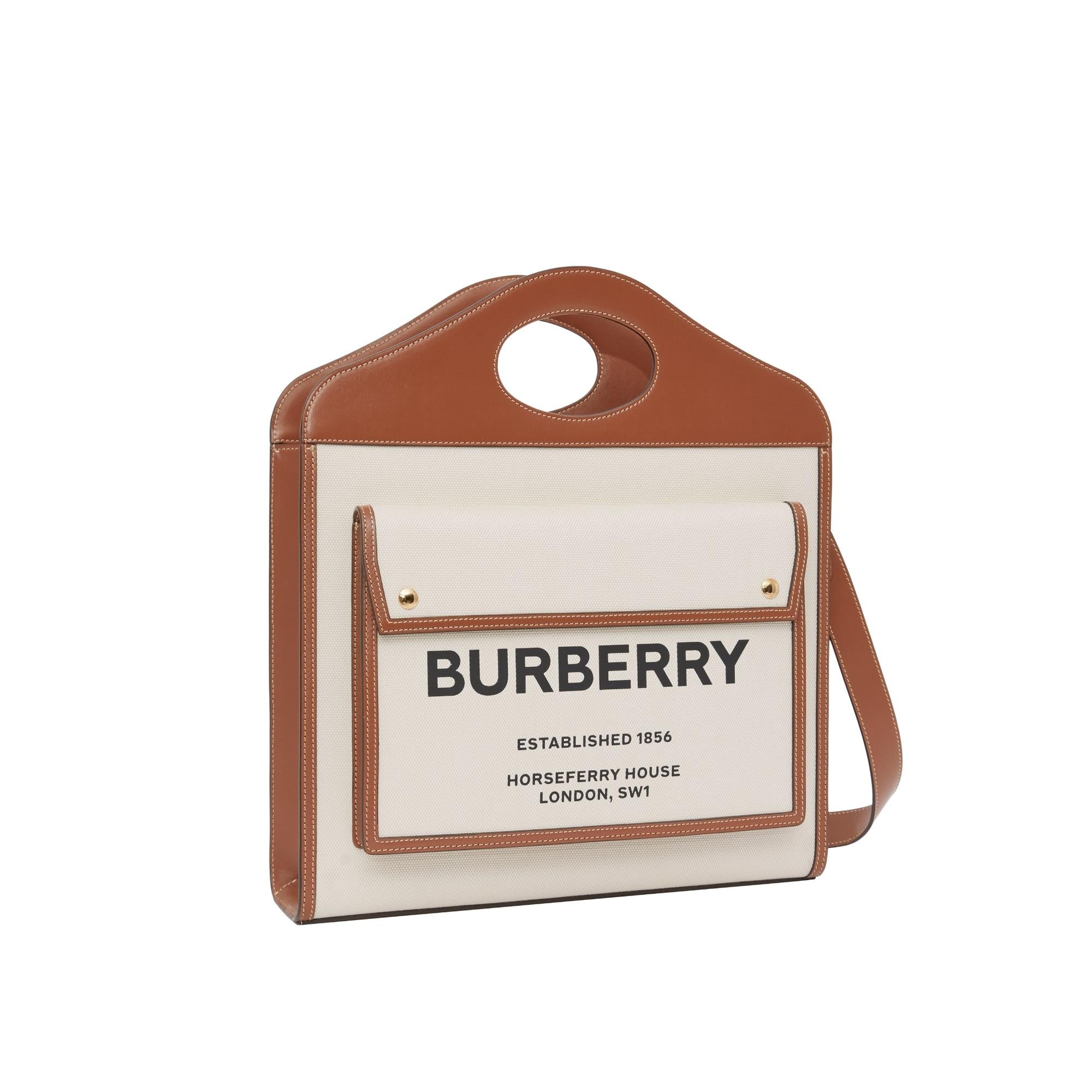 투톤 캔버스 레더 미디엄 포켓 백