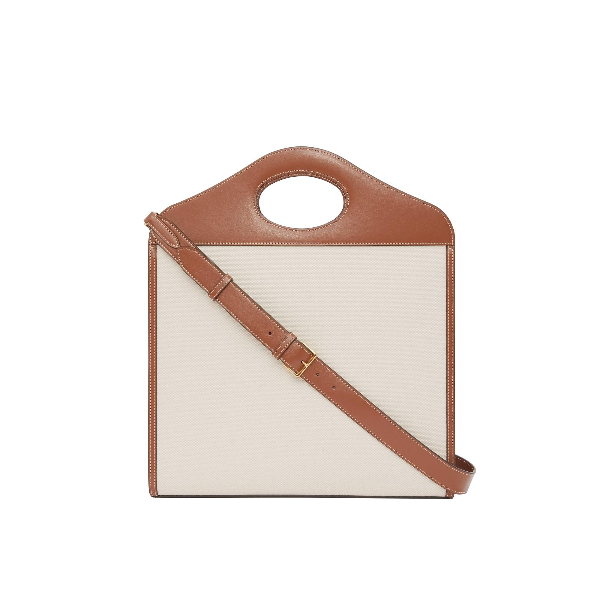 투톤 캔버스 레더 미디엄 포켓 백