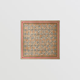 빈티지 체크 로고 프린트 실크 스퀘어 스카프