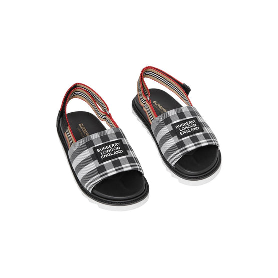 아이콘 스트라이프 디테일 체크 코튼 포플린 샌들