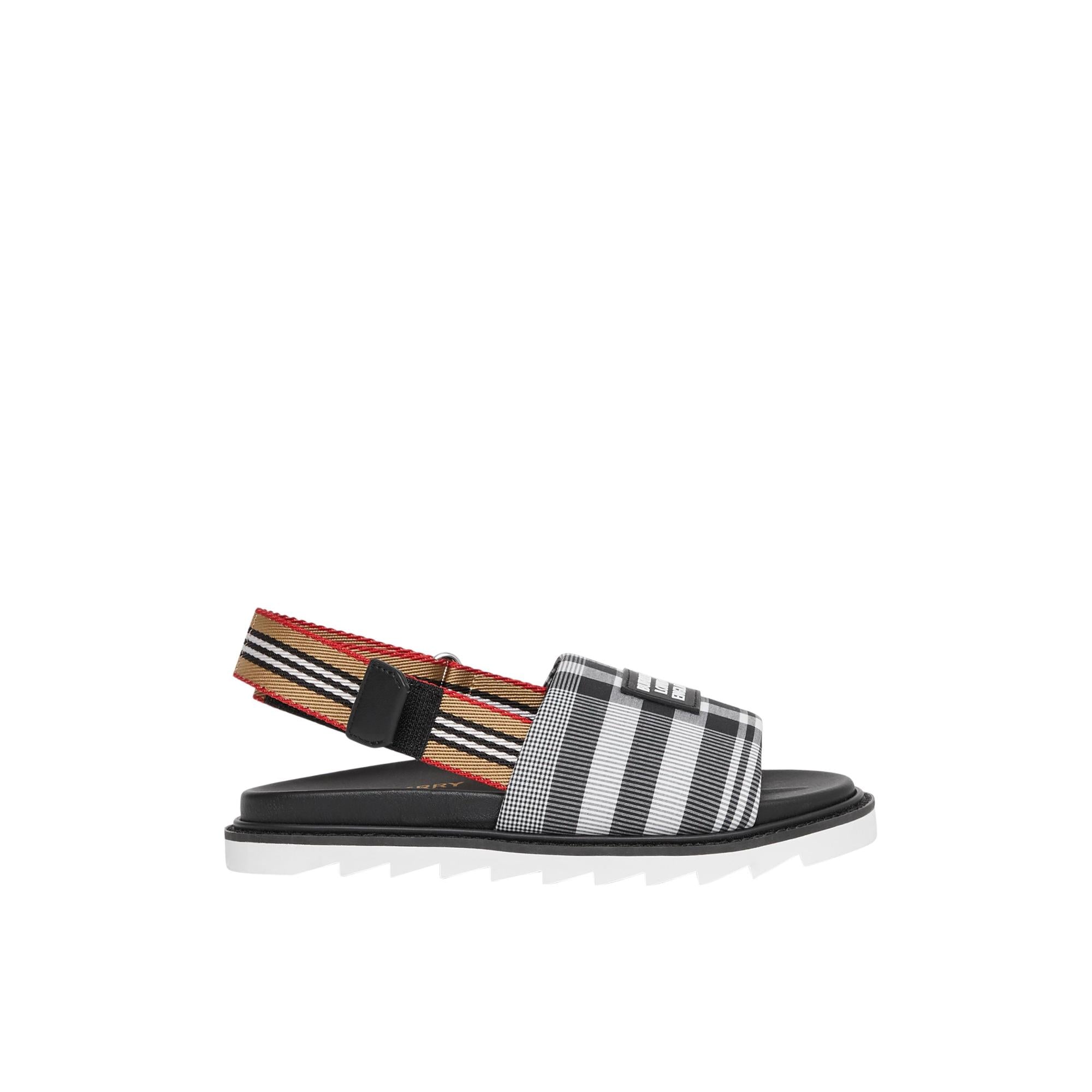 아이콘 스트라이프 디테일 체크 코튼 포플린 샌들