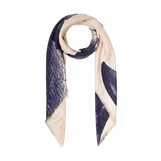 라지 머메이드 테일 프린트 실크 울 스퀘어 스카프