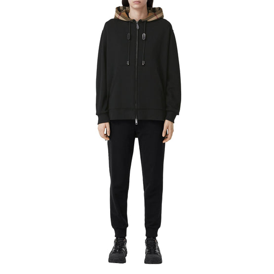 체크 후드 코튼 오버사이즈 지퍼 후디