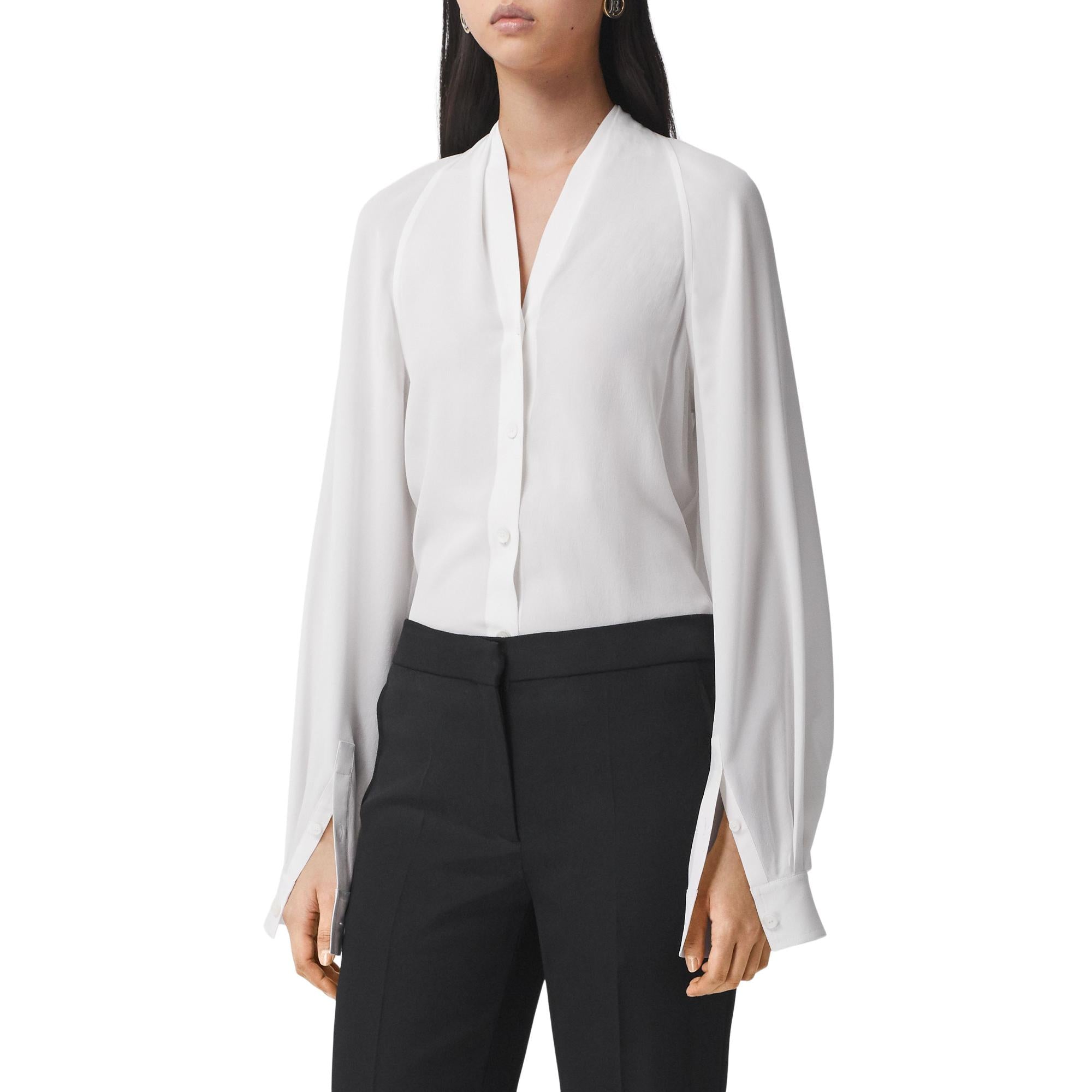 링 디테일 실크 칼라리스 블라우스