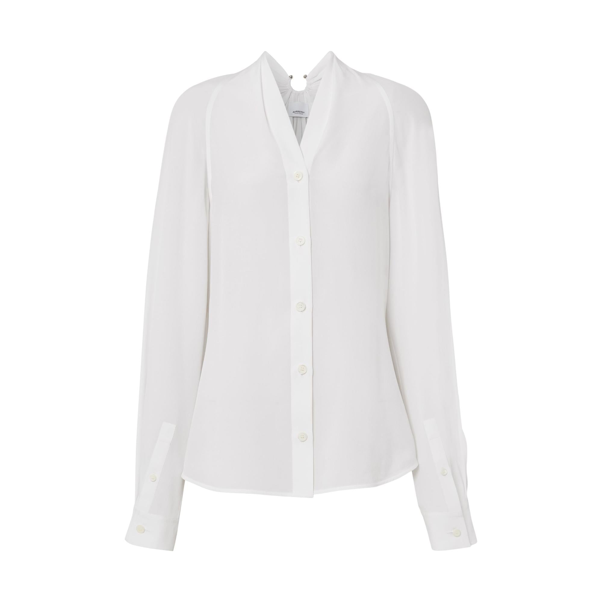 링 디테일 실크 칼라리스 블라우스