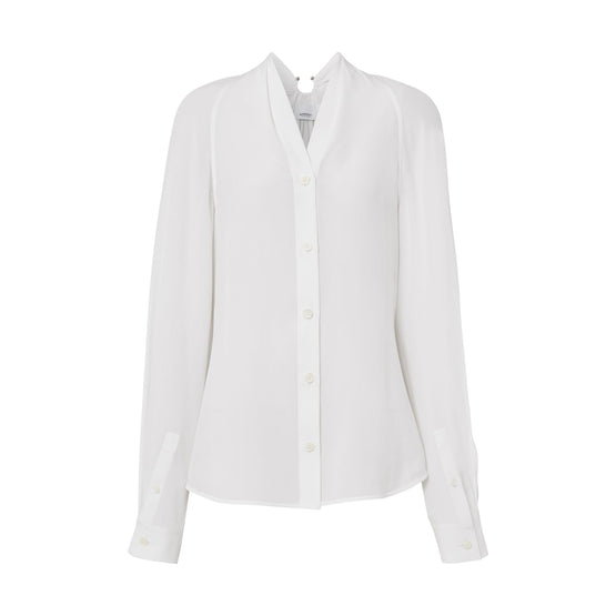 링 디테일 실크 칼라리스 블라우스