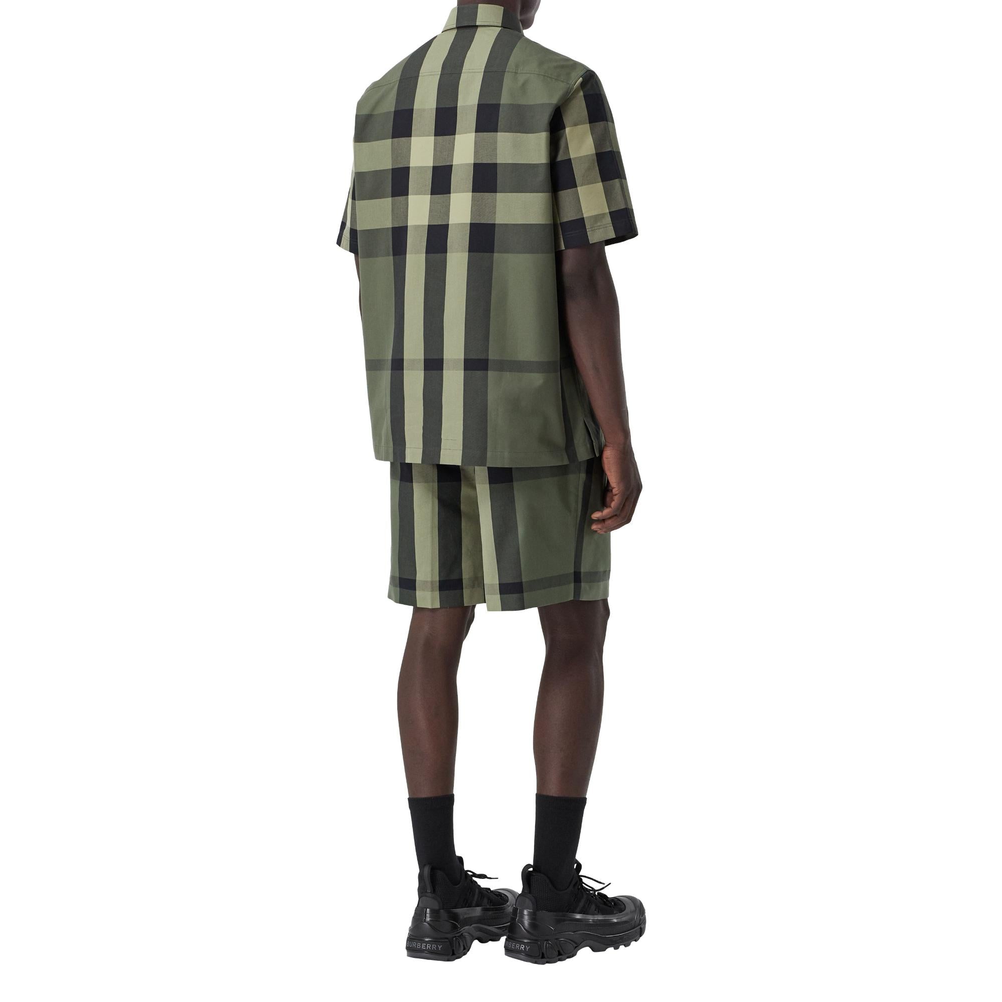 쇼트 슬리브 체크 코튼 셔츠