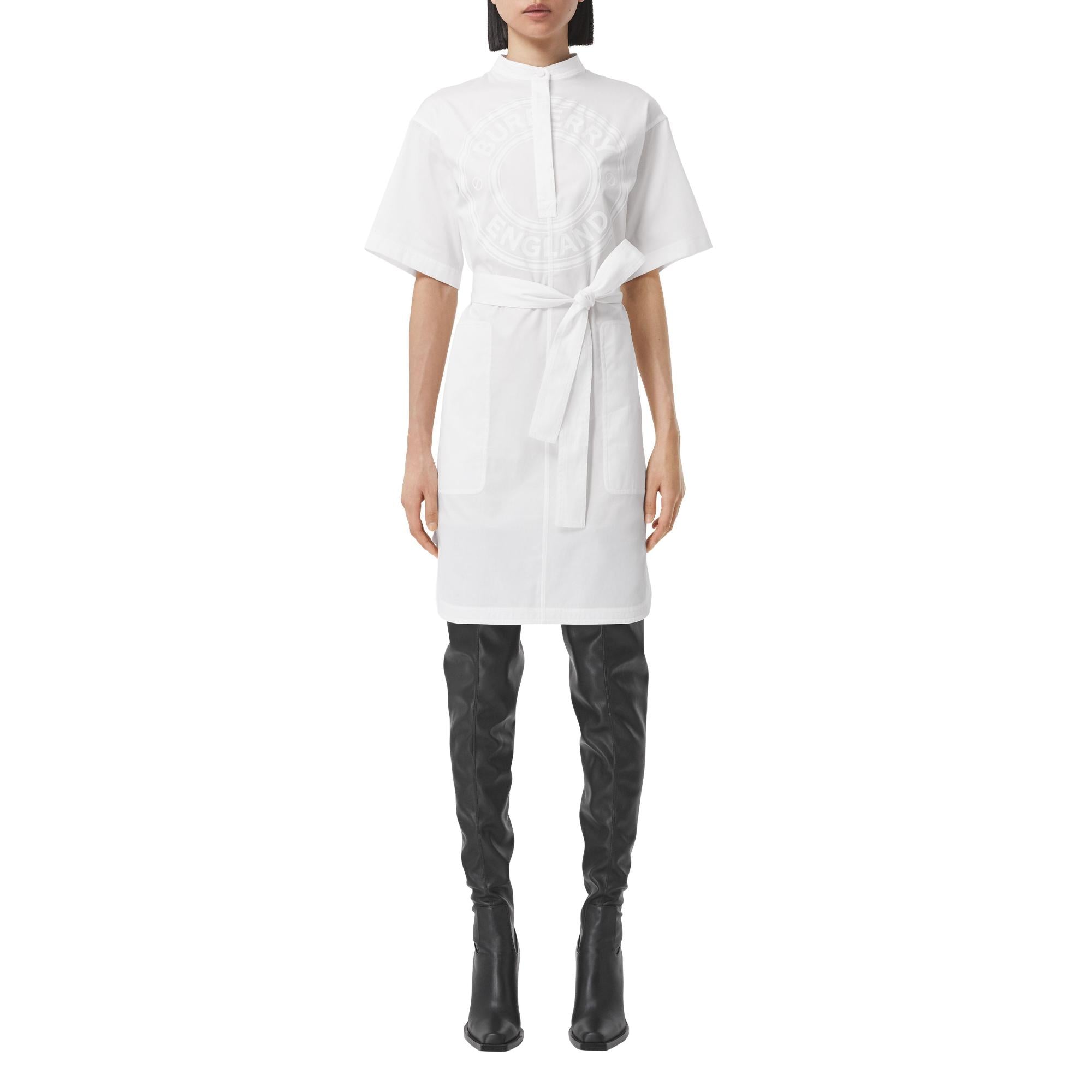 쇼트 슬리브 로고 그래픽 코튼 스목 드레스