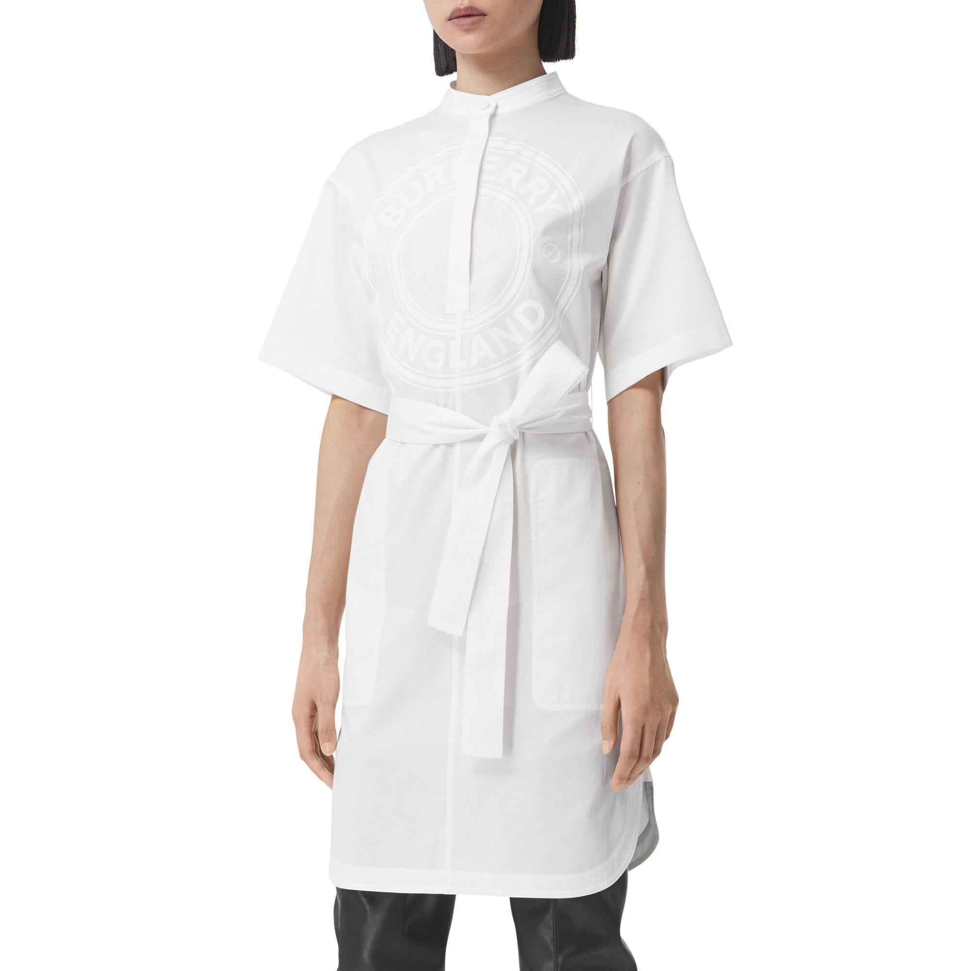 쇼트 슬리브 로고 그래픽 코튼 스목 드레스