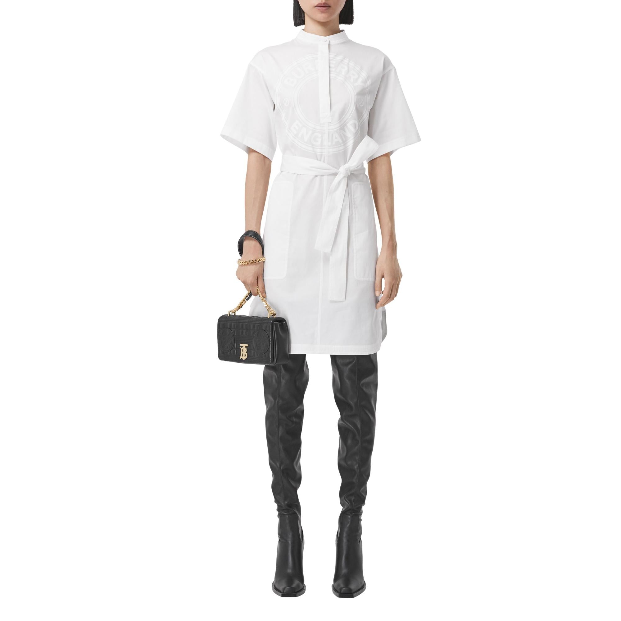 쇼트 슬리브 로고 그래픽 코튼 스목 드레스