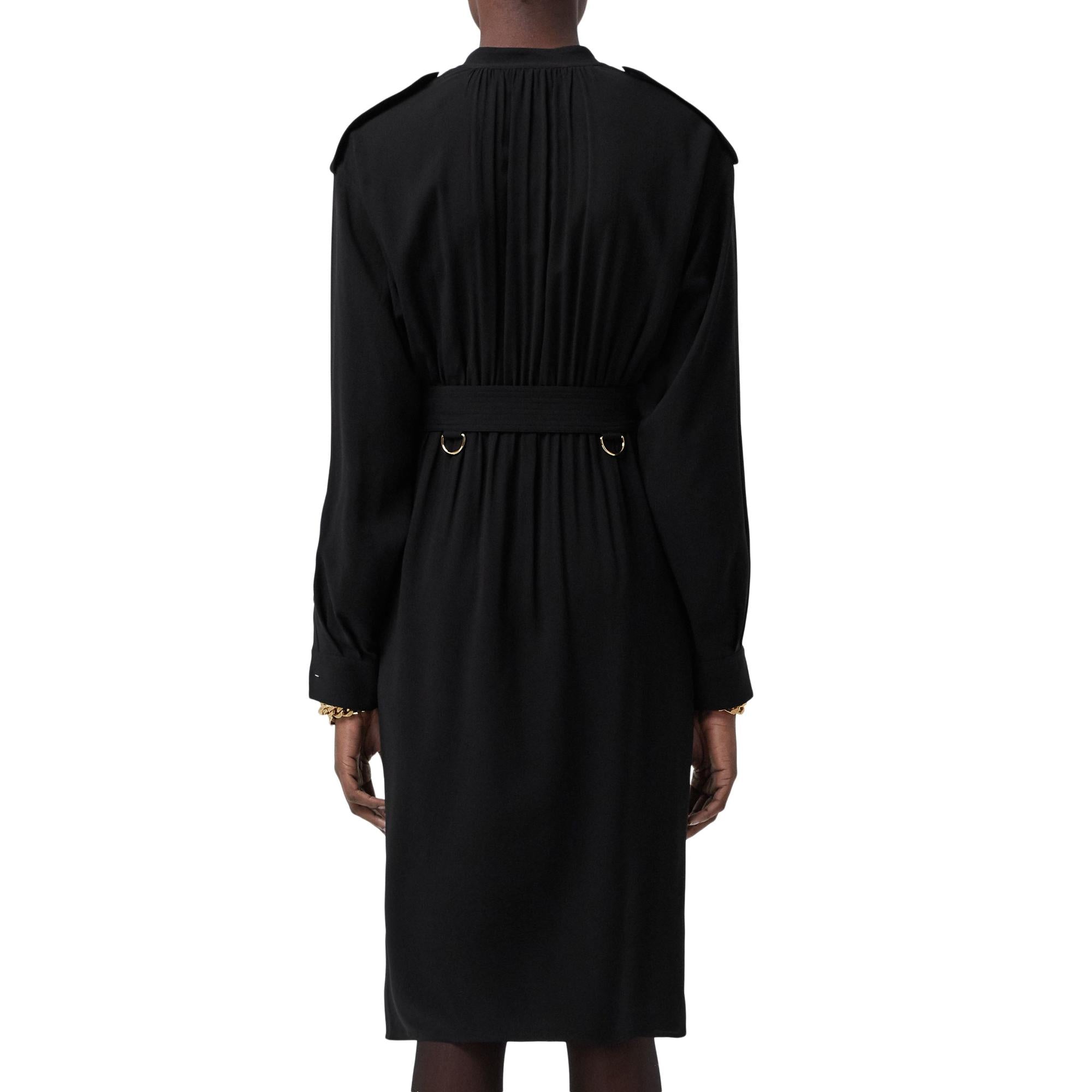 롱 슬리브 에폴렛 디테일 실크 조젯 드레스