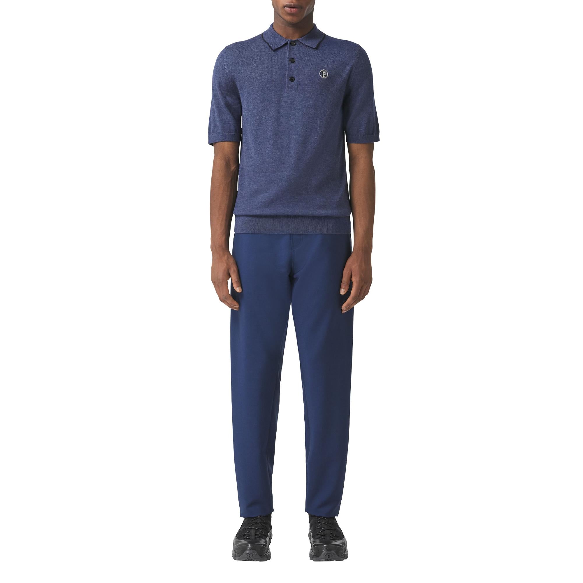 모노그램 모티프 울 실크 캐시미어 폴로셔츠