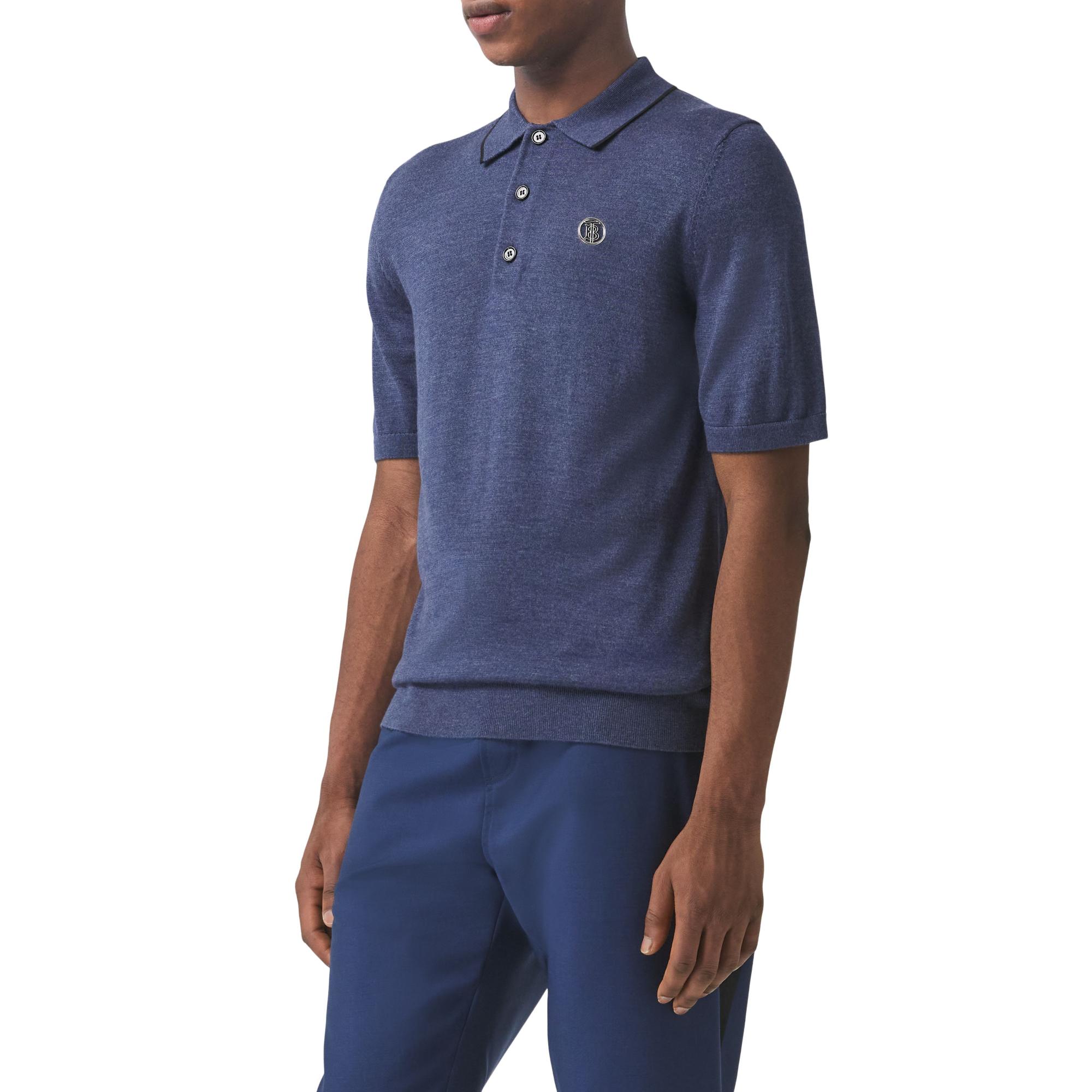 모노그램 모티프 울 실크 캐시미어 폴로셔츠