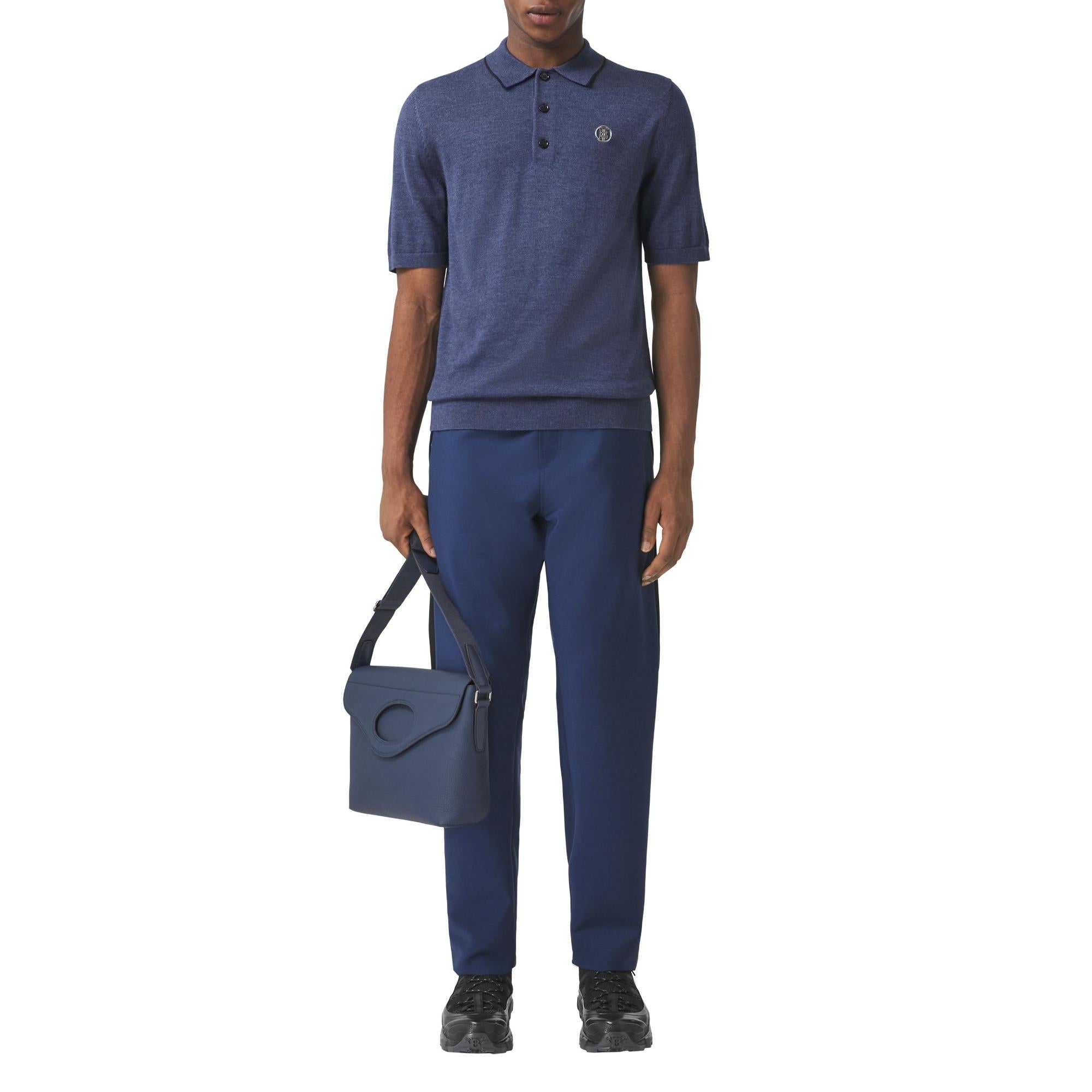 모노그램 모티프 울 실크 캐시미어 폴로셔츠