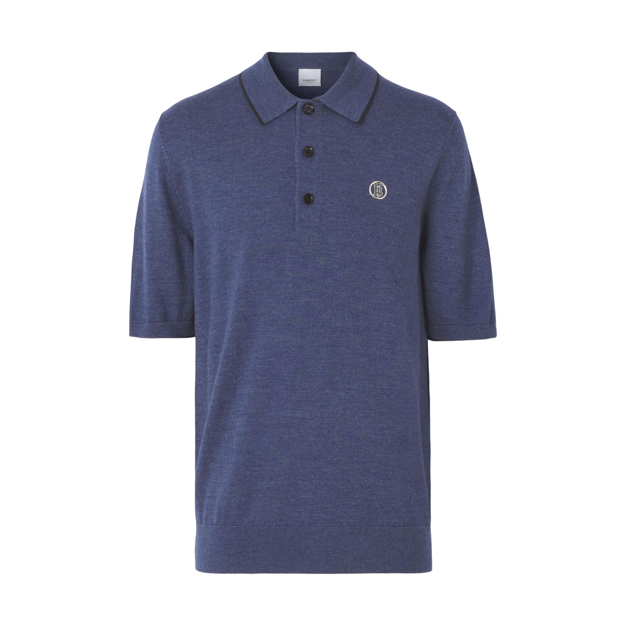 모노그램 모티프 울 실크 캐시미어 폴로셔츠