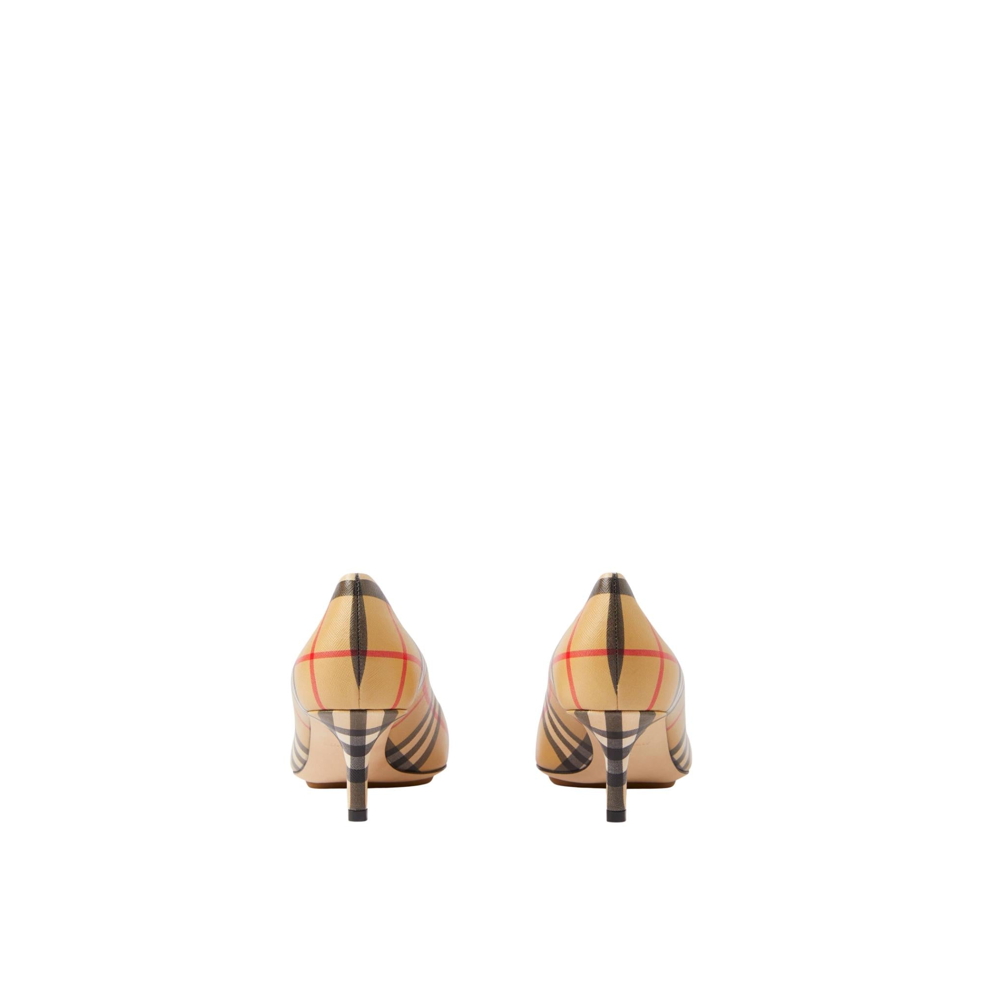 빈티지 체크 레더 포인트 토 펌프스