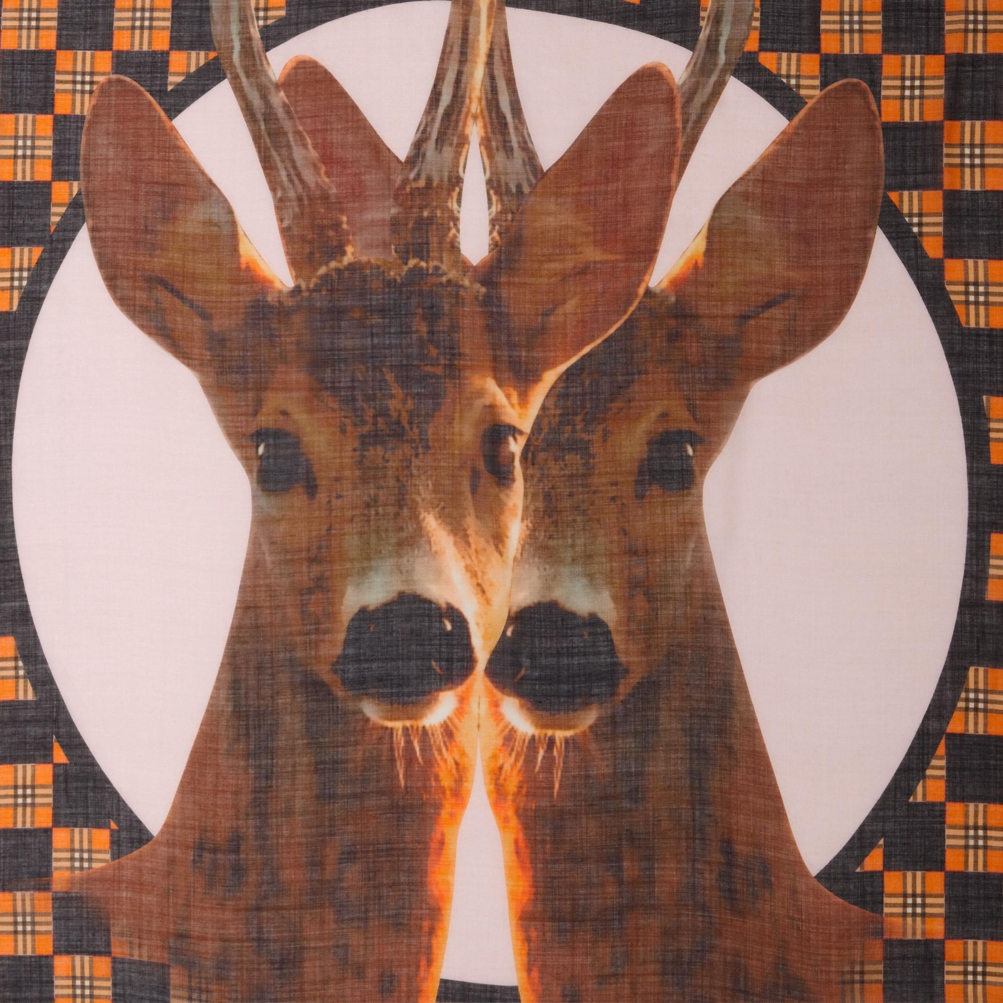 라지 디어 프린트 실크 울 스퀘어 스카프