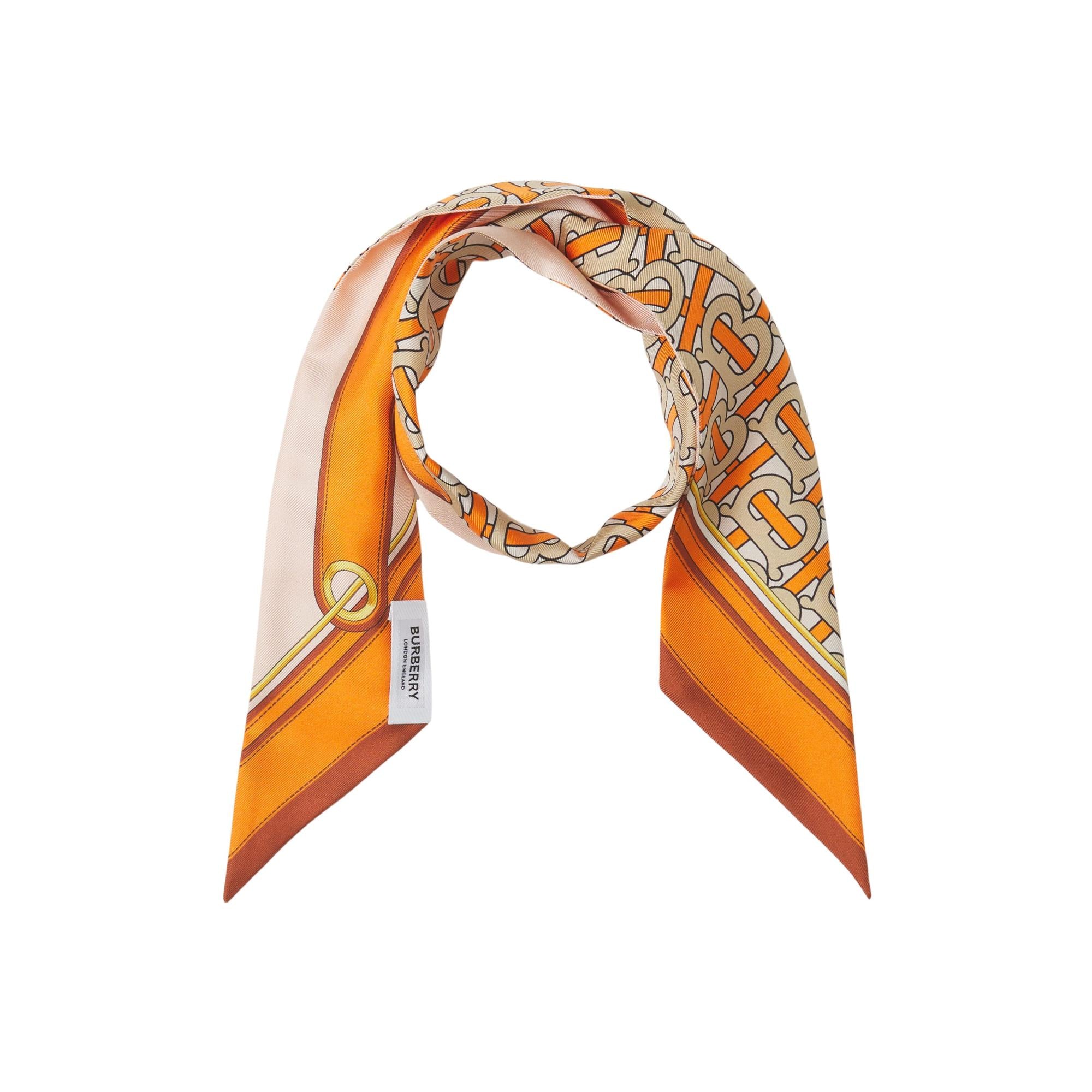 모노그램 로고 프린트 실크 스키니 스카프