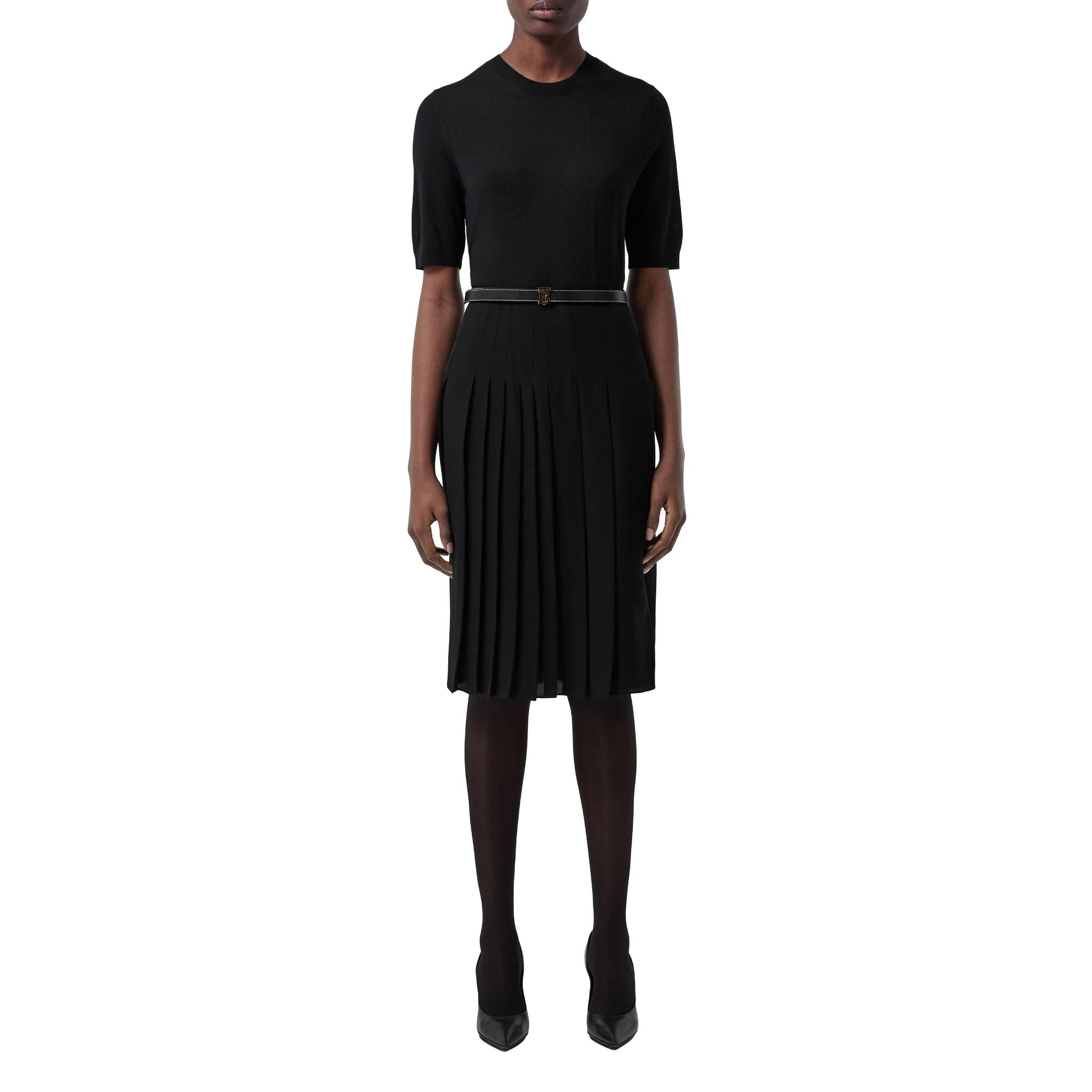 쇼트 슬리브 모노그램 모티프 울 실크 캐시미어 톱