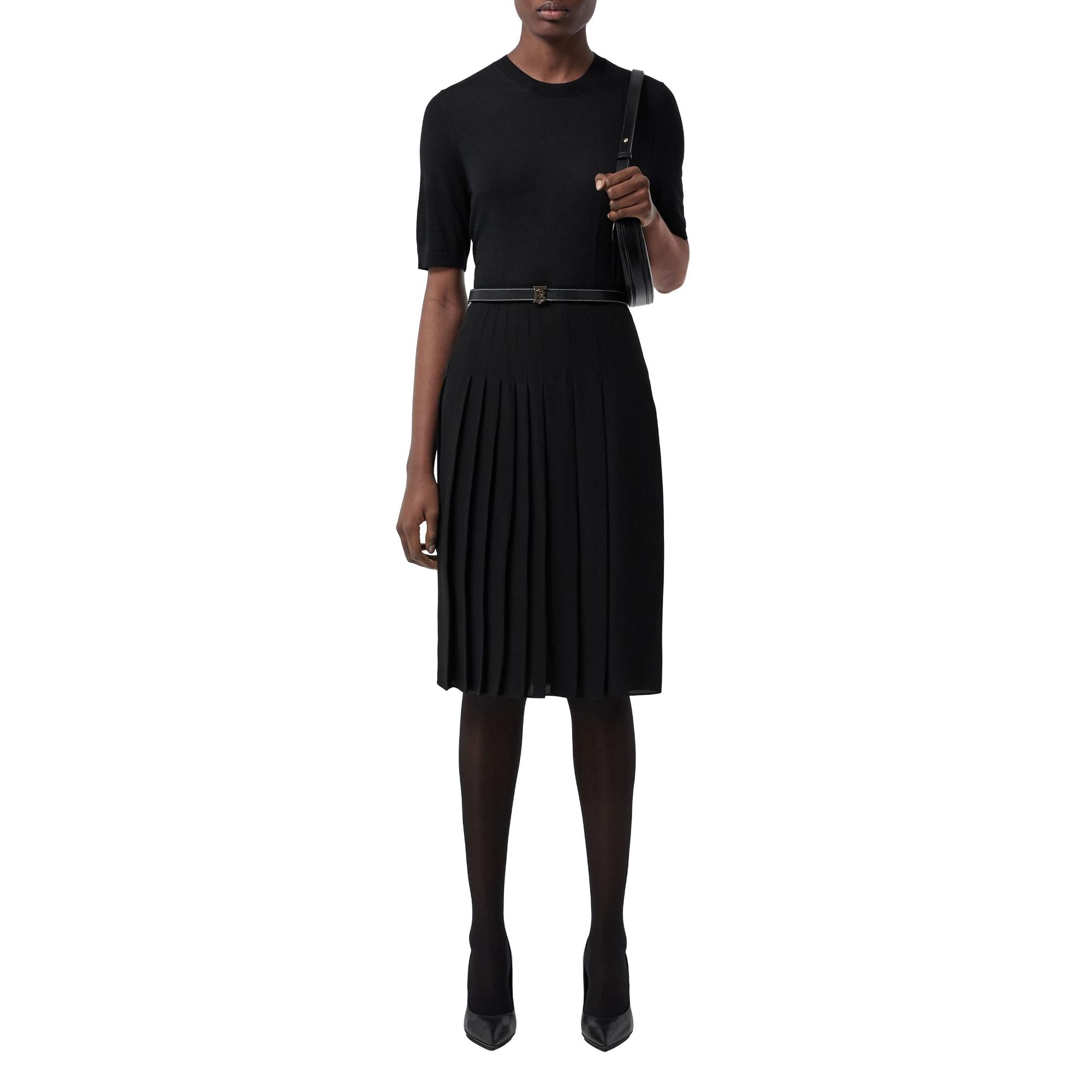 쇼트 슬리브 모노그램 모티프 울 실크 캐시미어 톱