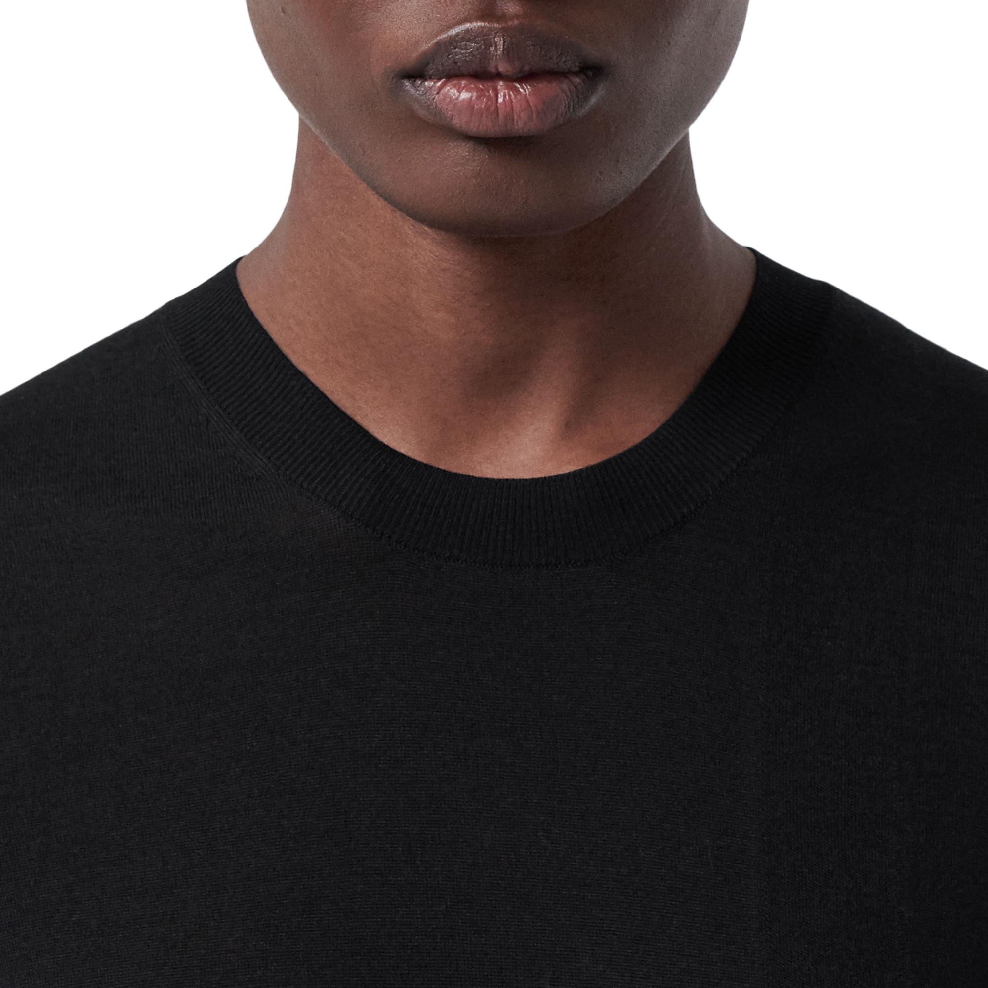 쇼트 슬리브 모노그램 모티프 울 실크 캐시미어 톱