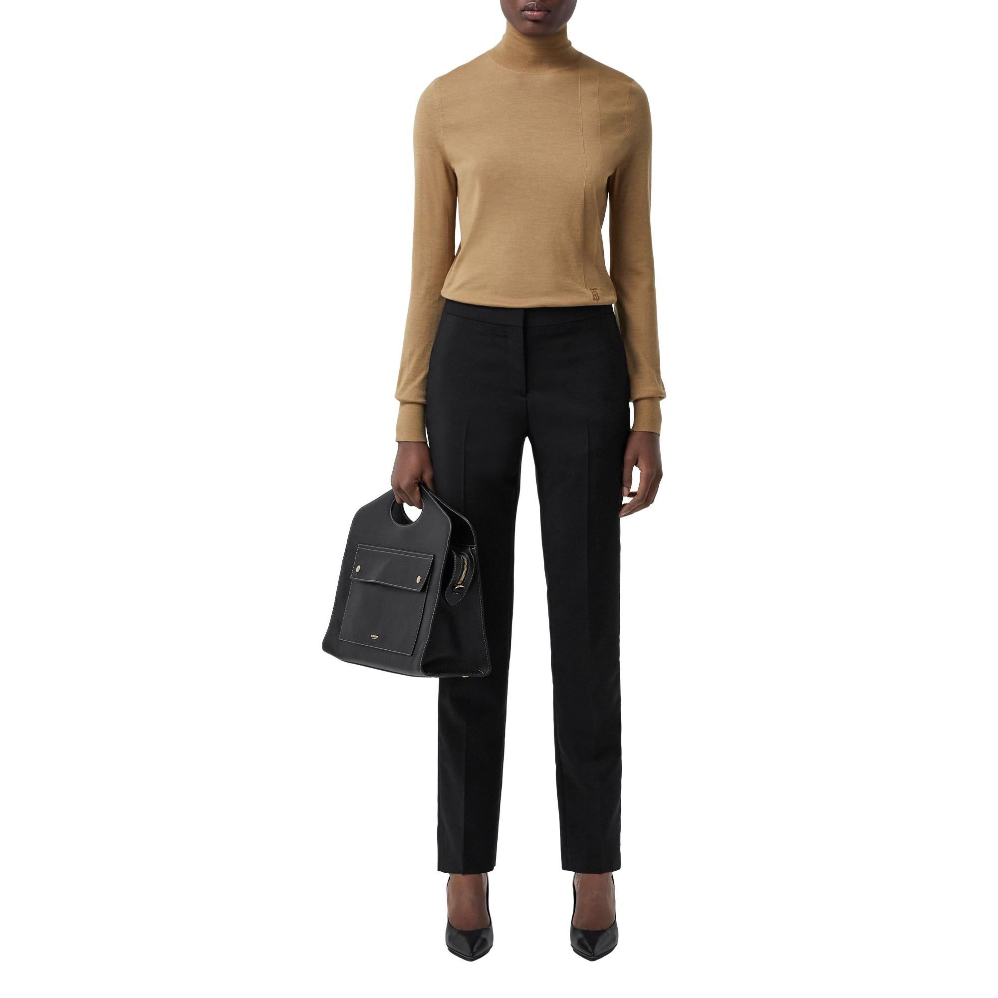 모노그램 모티프 울 실크 블렌드 퍼넬넥 스웨터