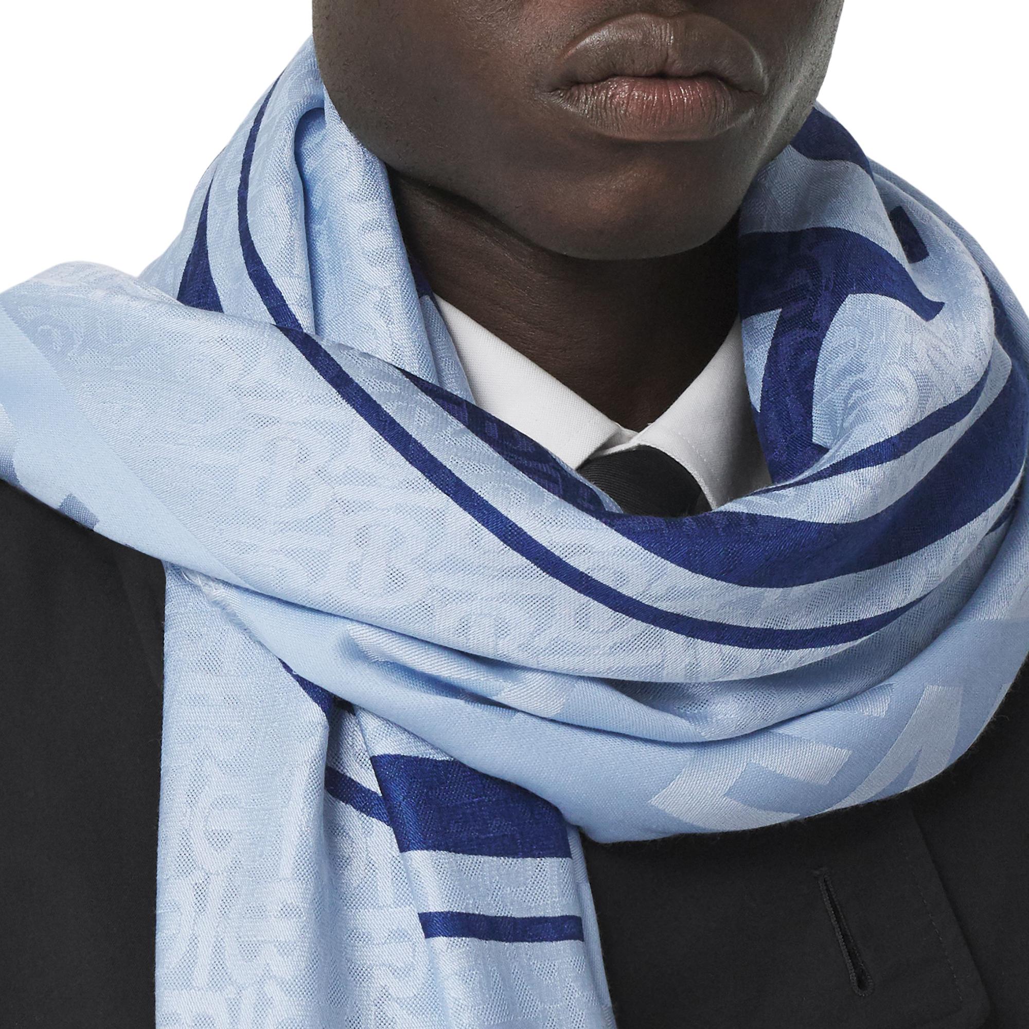 라지 로고 그래픽 실크 울 자카드 스퀘어 스카프