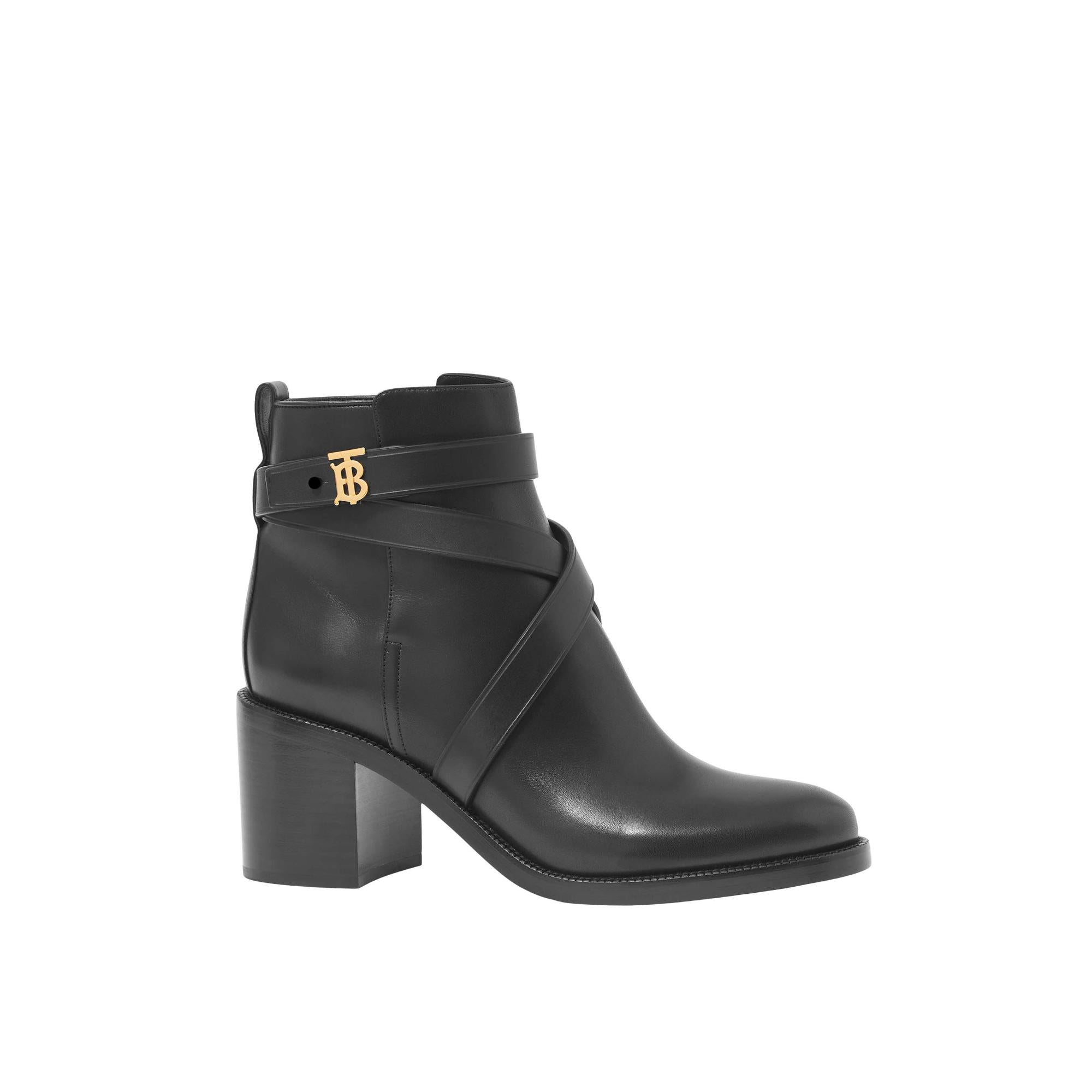 모노그램 모티프 레더 앵클 부츠