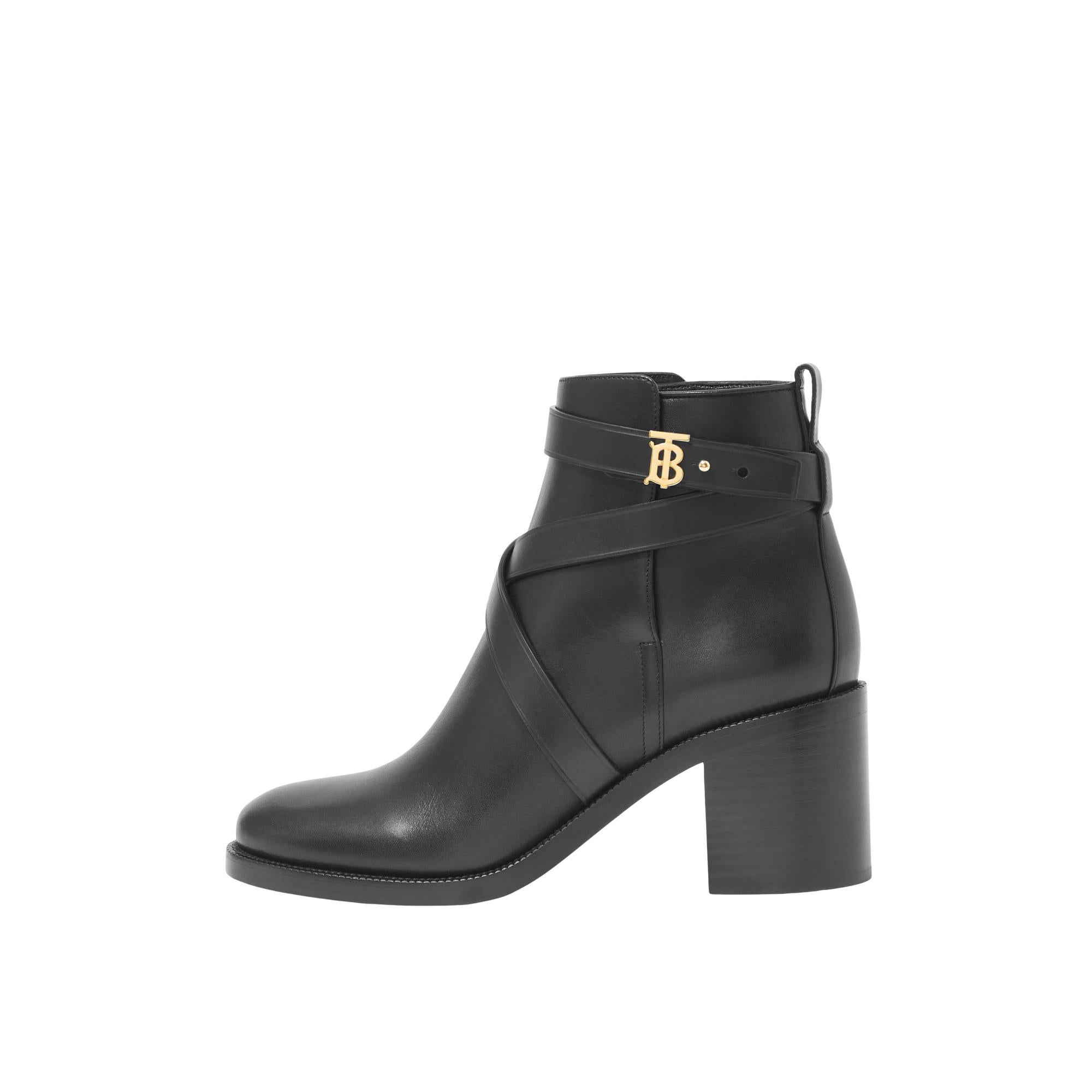 모노그램 모티프 레더 앵클 부츠