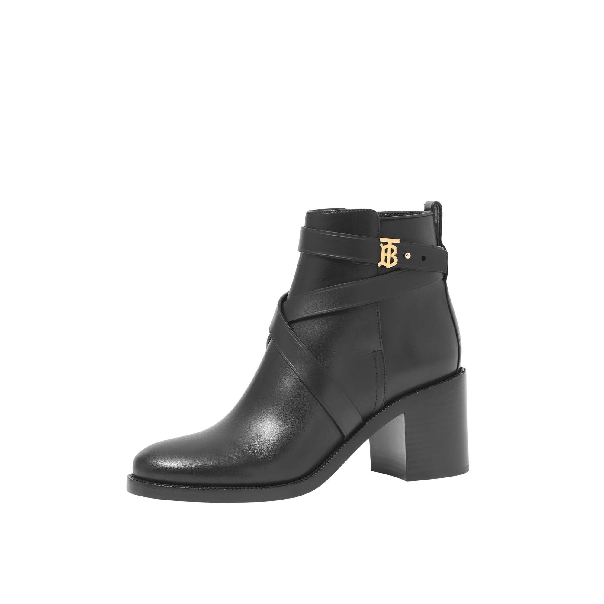 모노그램 모티프 레더 앵클 부츠