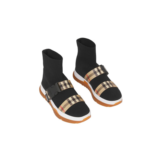 버클 스트랩 스트레치 니트 삭스 스니커즈