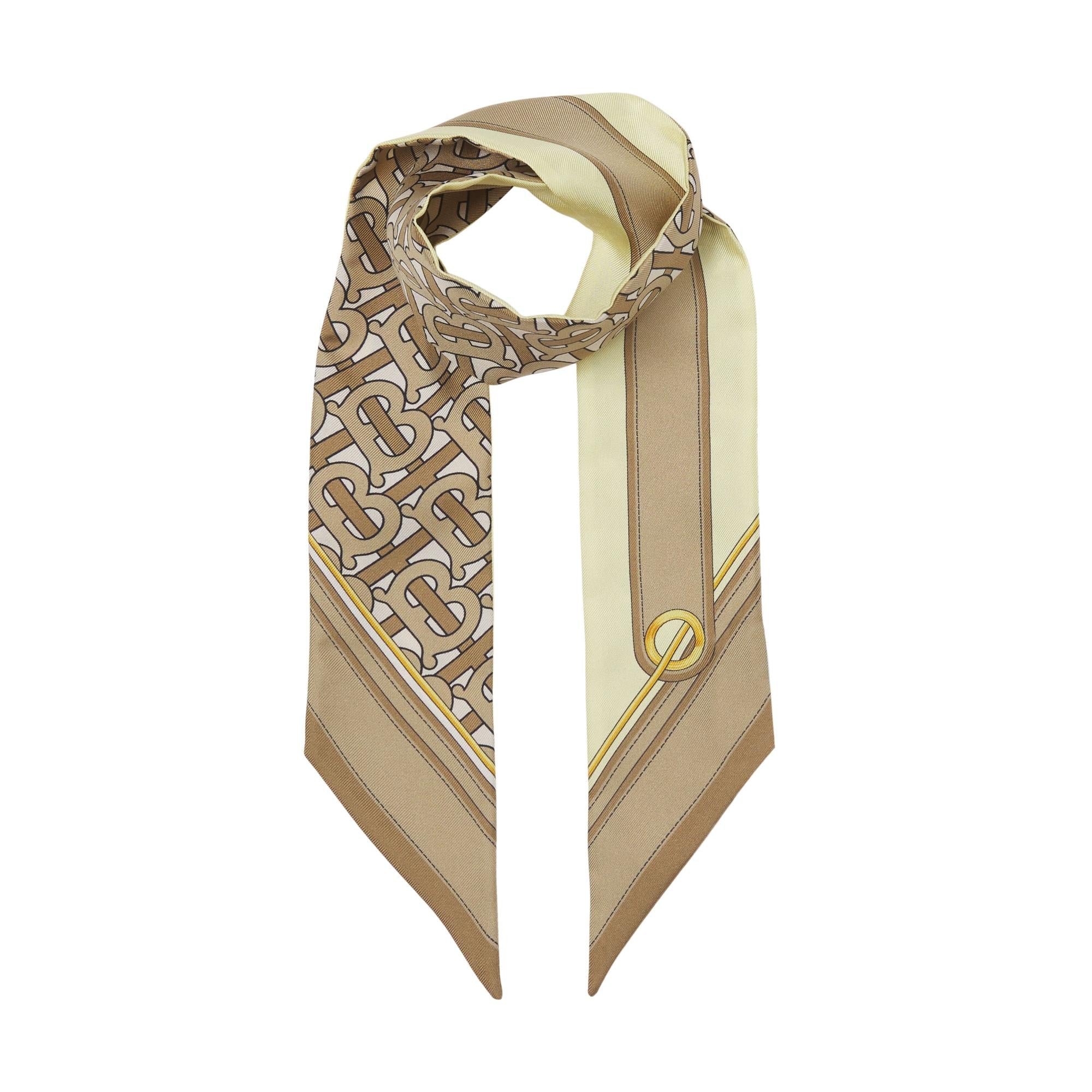 모노그램 로고 프린트 실크 스키니 스카프