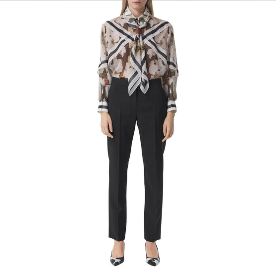 디태처블 스카프 카무플라주 프린트 실크 오버사이즈 셔츠