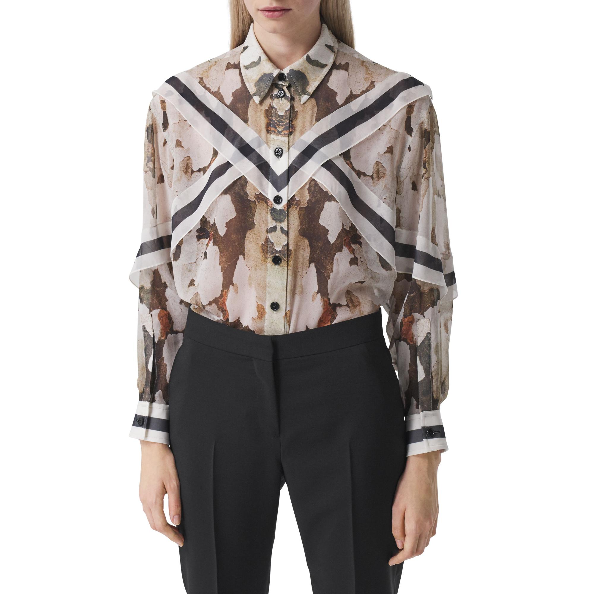 디태처블 스카프 카무플라주 프린트 실크 오버사이즈 셔츠